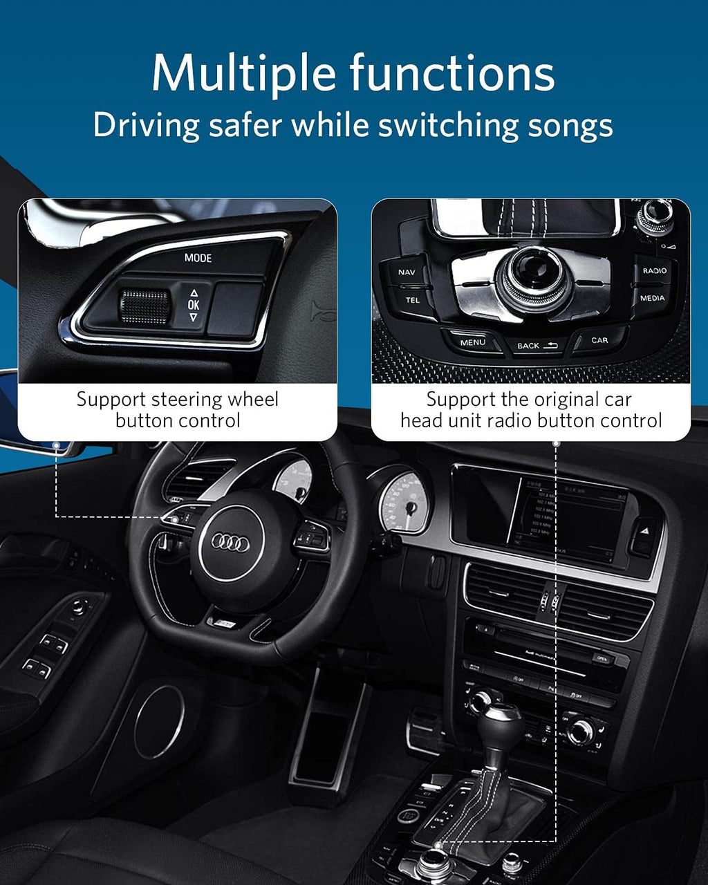 INVERY Airdual Bluetooth 5.0 aptX-HD Adapter Compatible for Audi MMI 3G AMI Music Interface,Audi Symphony,Audi Concert,VW MDI,Mercedes Media Interface