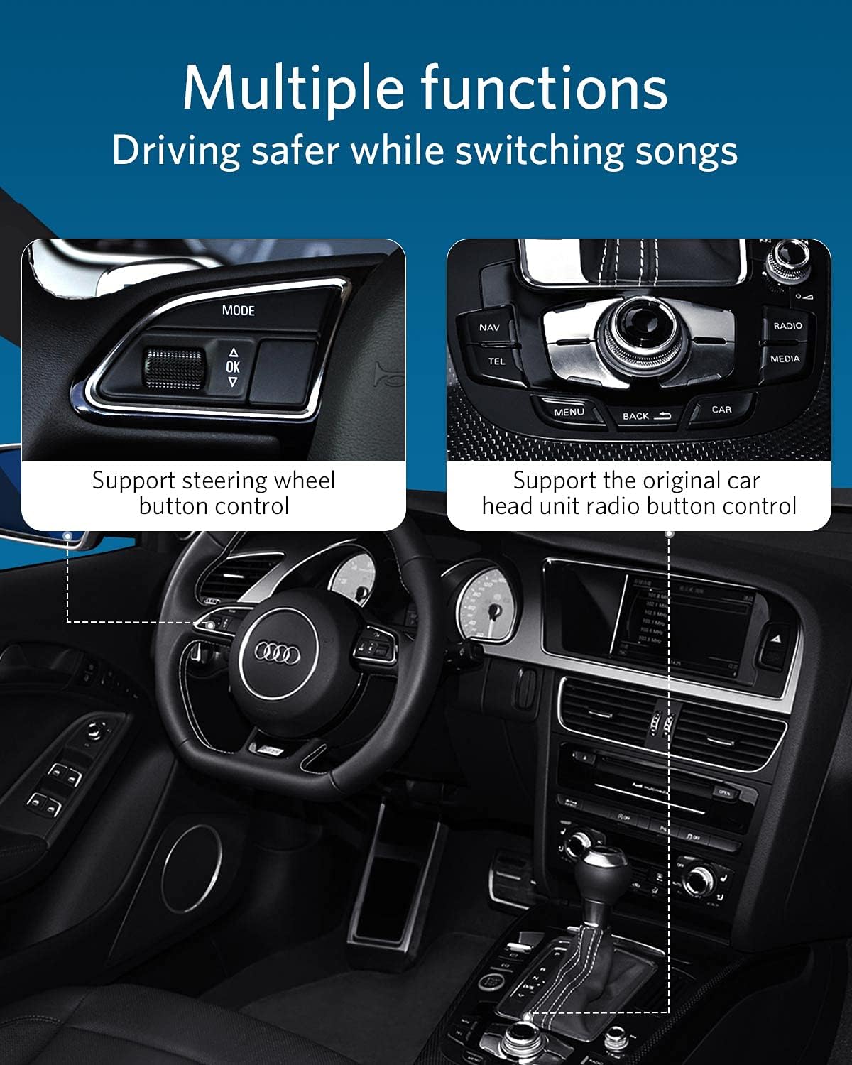 INVERY Airdual Bluetooth 5.0 aptX-HD Adapter Compatible for Audi MMI 3G AMI Music Interface,Audi Symphony,Audi Concert,VW MDI,Mercedes Media Interface
