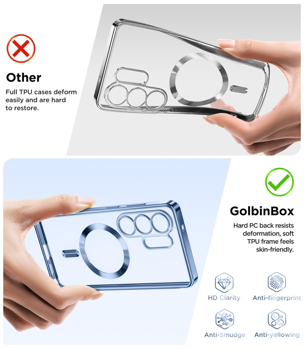 Magnetic Case Compatible with Samsung Galaxy S25 Ultra,Compatible with MagSafe,[Full Camera Protection][Screen Protector] Shockproof Plating Clear Phone Cover for Galaxy S25 Ultra(Black/Clear)