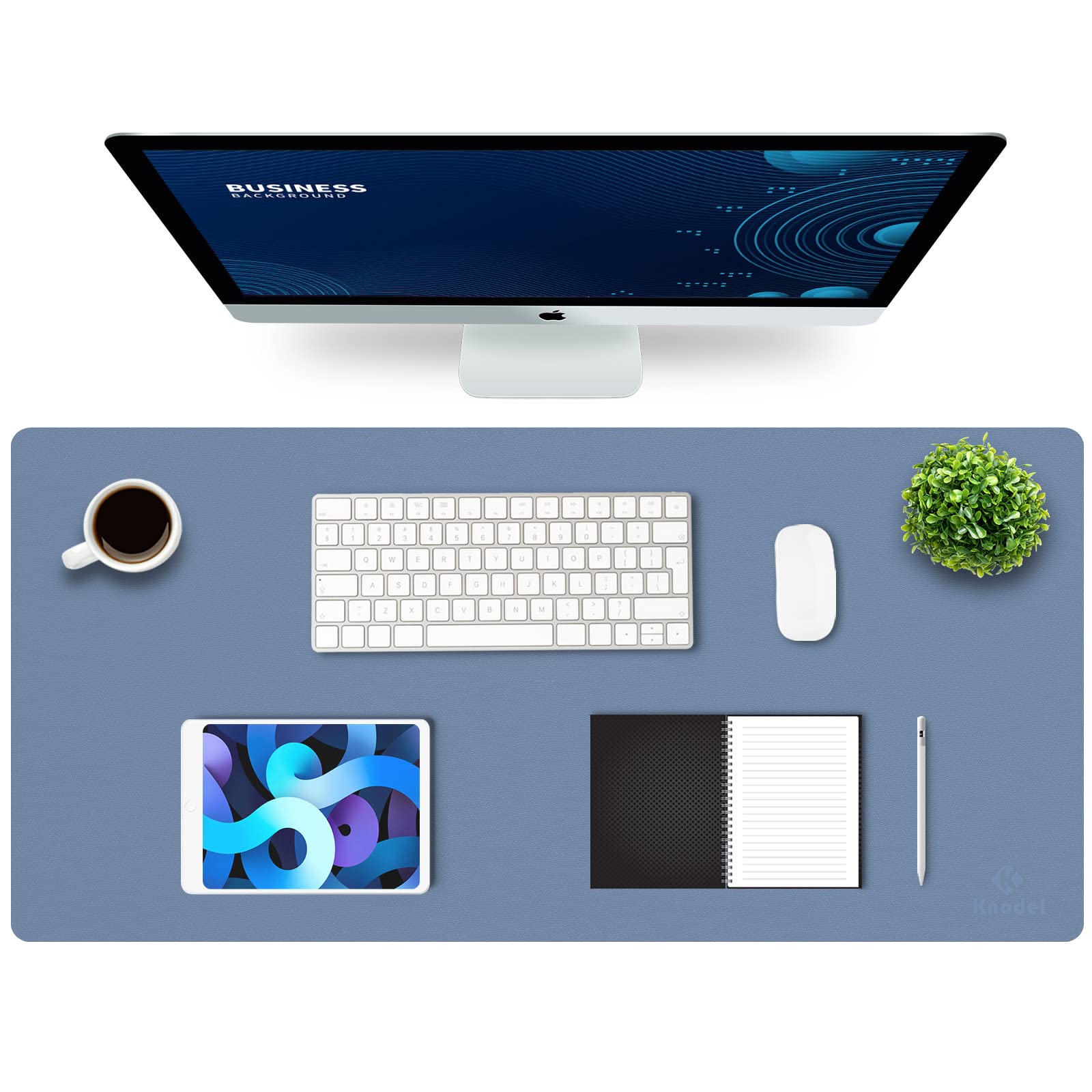 K KNODEL Small Office Leather Desk Mat, Mouse and Keyboard Pad, Computer and Laptop Mat, Desktop Protector and Cover, Writing Pad and Blotter (23.6"x13.8", Black)