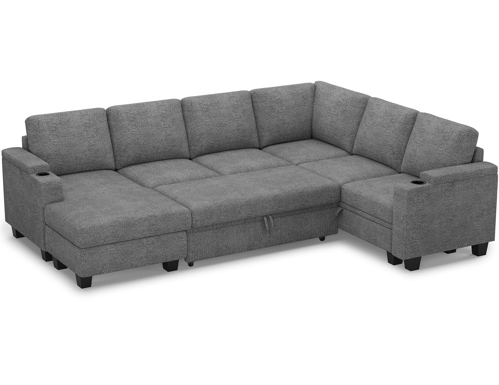 Belffin Modular Sectional Sleeper Sofa Bed with Storage Chaise L Shaped Sectional Couches for Living Room Armrest with Cup Holder. White Couch