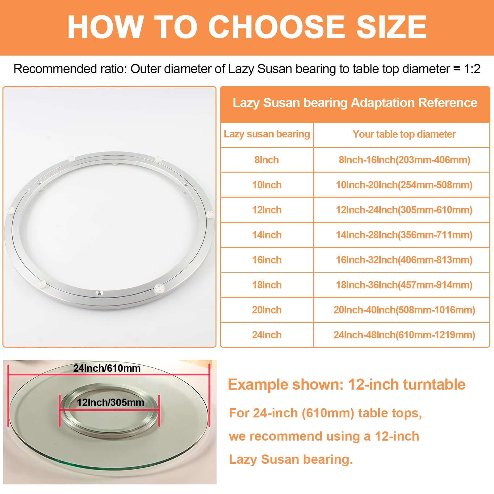 TamBee Aluminum Lazy Susan Heavy Duty Metal Rotating Hardware Turntable Bearing Ring Lazy Susan Base Only (8-Inch Heavy Duty)