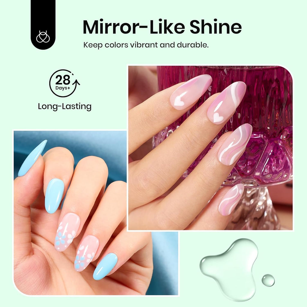 Beetles 2Pcs 15ml Gel Base and Top Coat Set - Upgrade No Wipe Extra Glossy Top Coat Finish for Gel Nail Polish, Soak Off UV/LED Lamp Needed, Essentials for Long-Lasting Manicure Kit