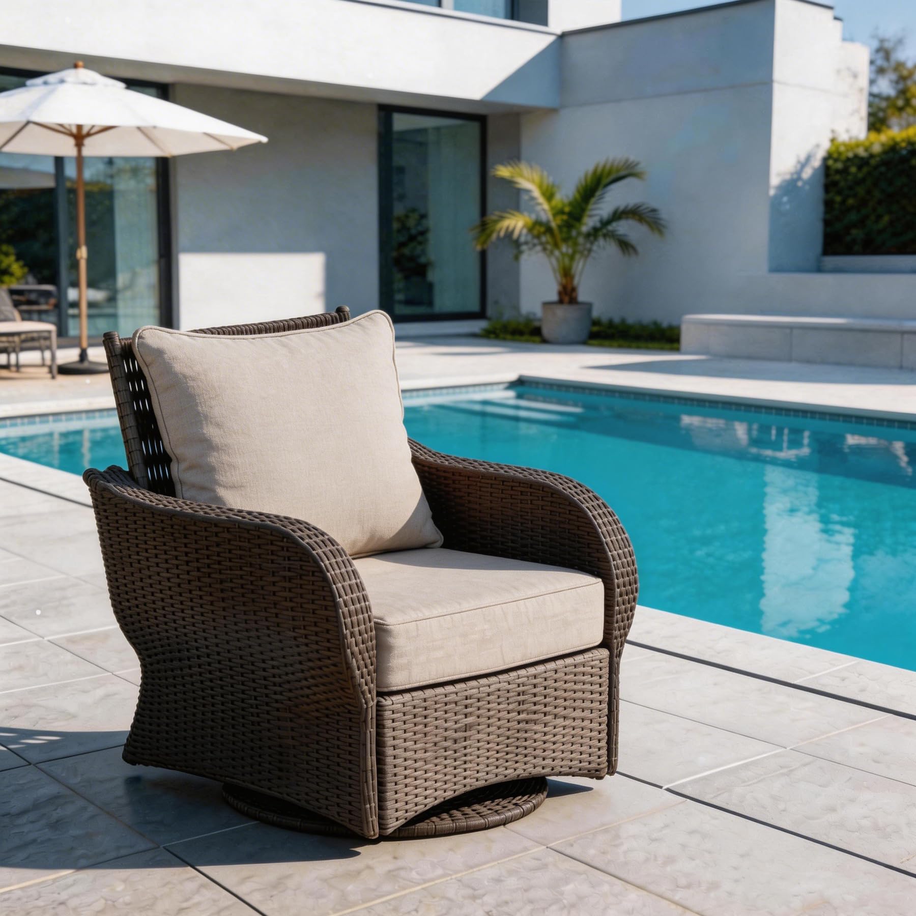 COZYVIDA 5.1" Thick Outdoor Patio Cushions Set of 2, 22"x24"x5.1" Seat, C0 Water-Resistant Breathable Fabric, UV-Resistant 1000+ Hrs, 35D Foam with Recycled Fiber Fill,Beige