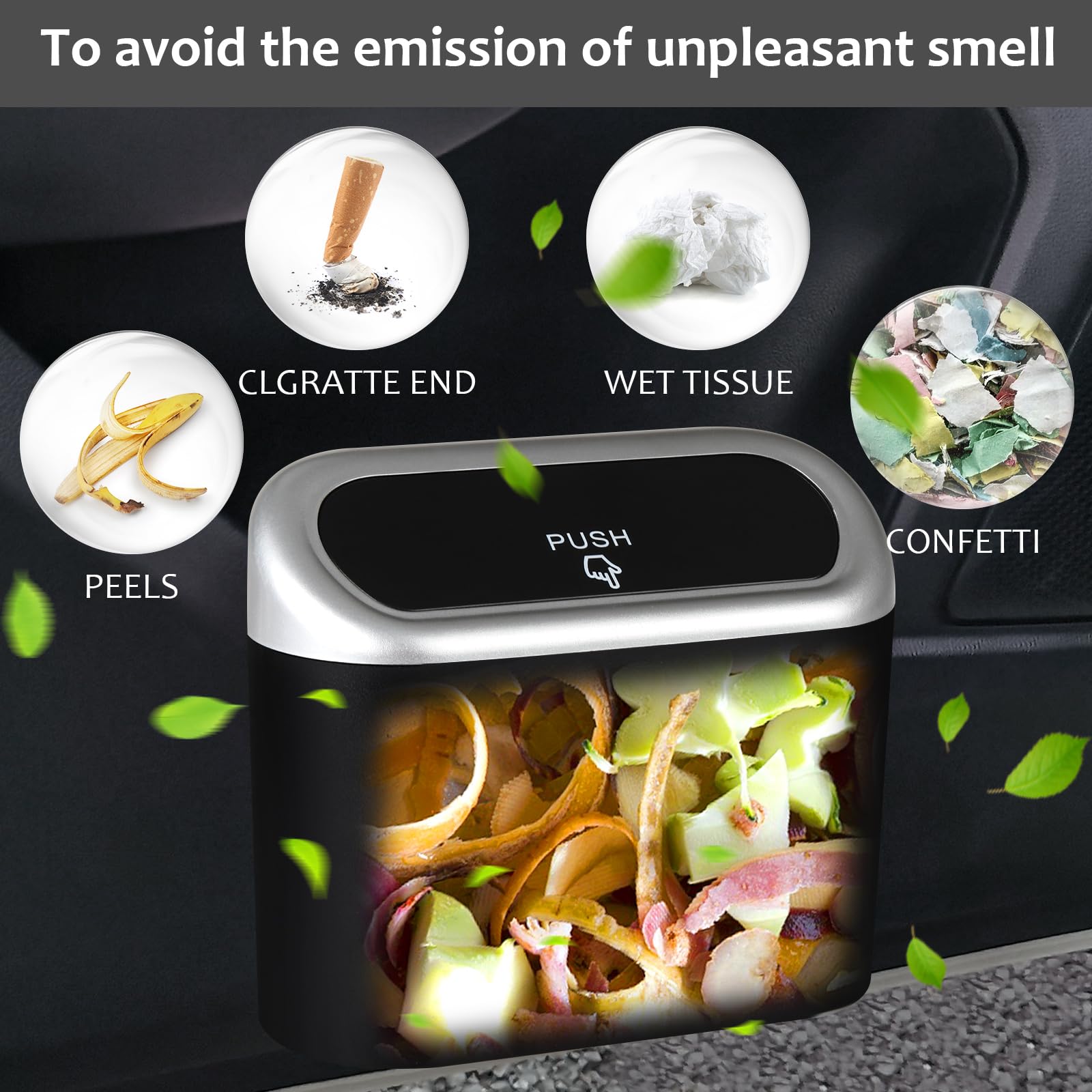Accmor Car Trash Can with Lid, Mini Auto Dustbin Garbage Organizer with 30 Pcs Plastic Trash Bag, Automotive Garbage Container Bin for Vehicle, Home, Office