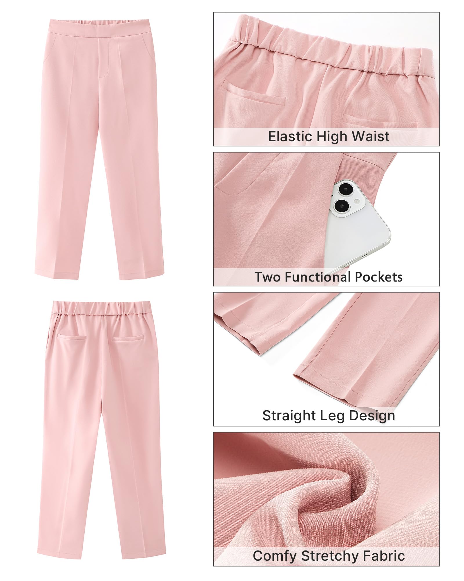 GRAPENT Capri Pants for Women High Waisted Pull On Dress Pants Slim Straight Leg Stretchy Waist Capris Trousers Pants