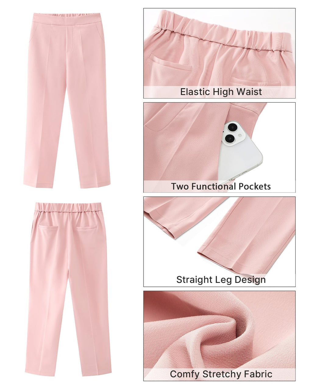 GRAPENT Capri Pants for Women High Waisted Pull On Dress Pants Slim Straight Leg Stretchy Waist Capris Trousers Pants
