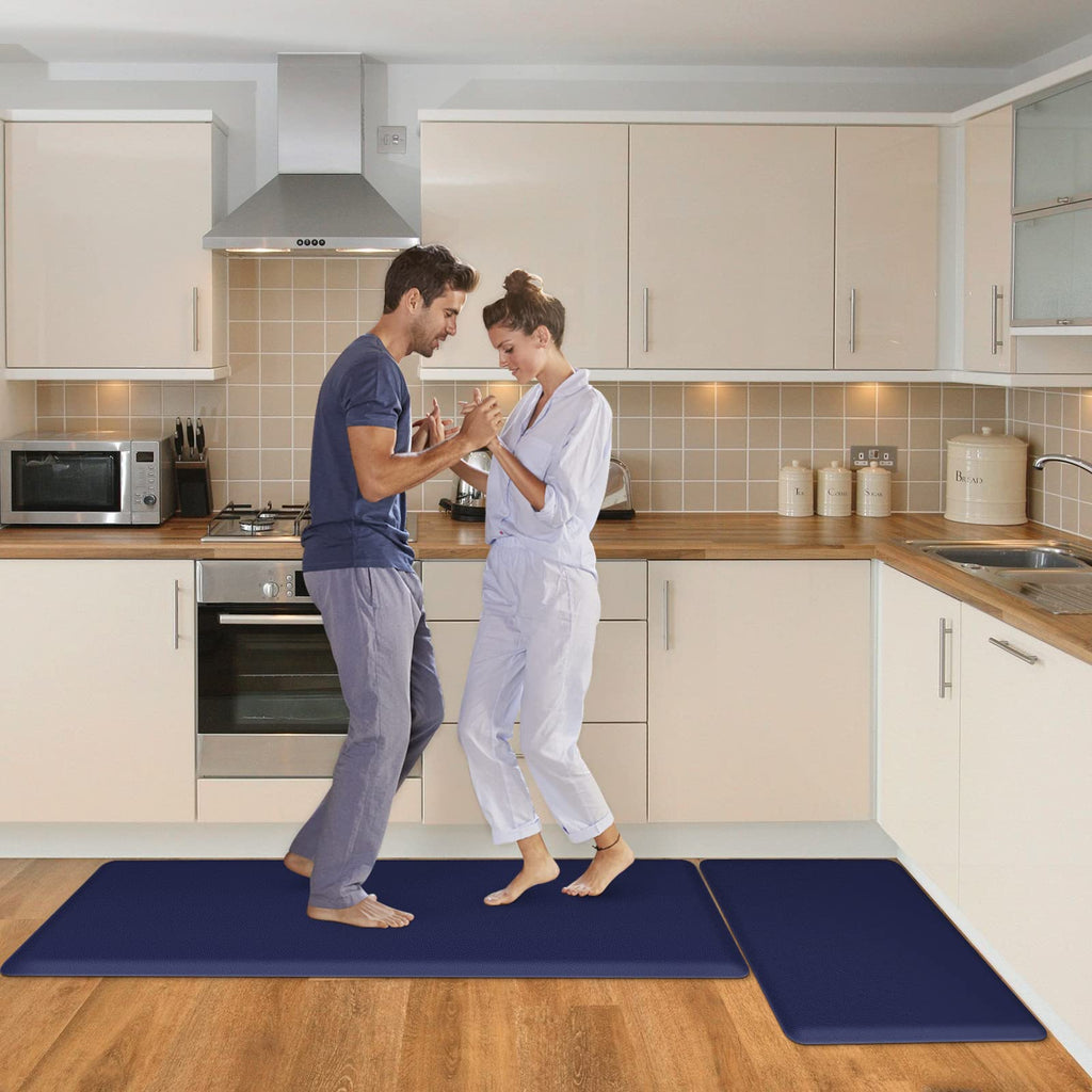 HappyTrends 2 PCS Kitchen Mat Cushioned Anti-Fatigue Floor Mat, Heavy Duty Ergonomic Comfort Foam Standing Mat, Waterproof Non-Slip Kitchen Rugs for Home, Office, Laundry,Black