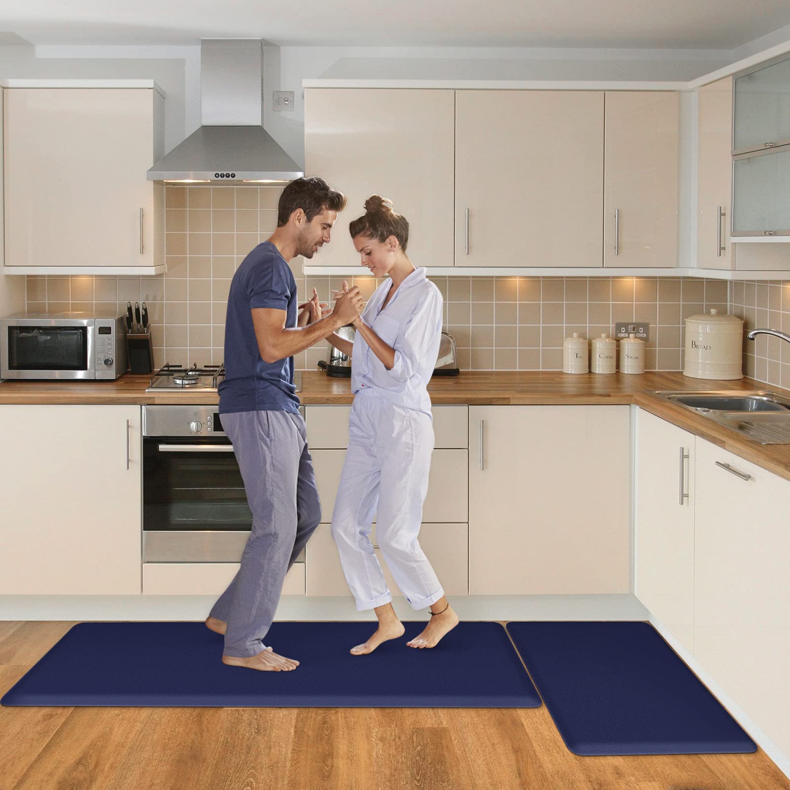 HappyTrends 2 PCS Kitchen Mat Cushioned Anti-Fatigue Floor Mat, Heavy Duty Ergonomic Comfort Foam Standing Mat, Waterproof Non-Slip Kitchen Rugs for Home, Office, Laundry,Black
