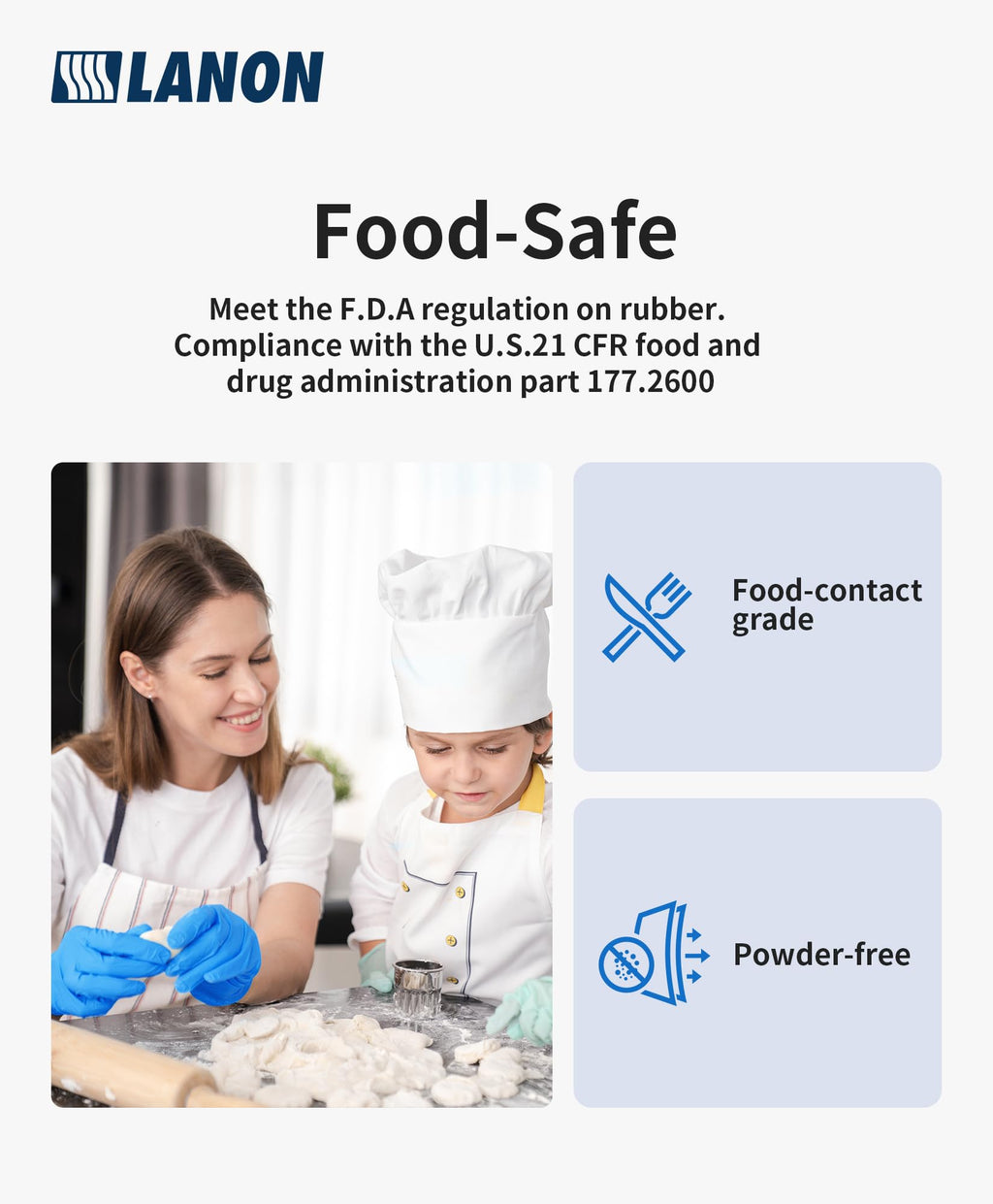 LANON Disposable Nitrile Gloves, Silicone-Free, Food-Safe, Chemical Resistant, Powder-Free, Textured Fingertips, Cooking, Cleaning, Blue, Small