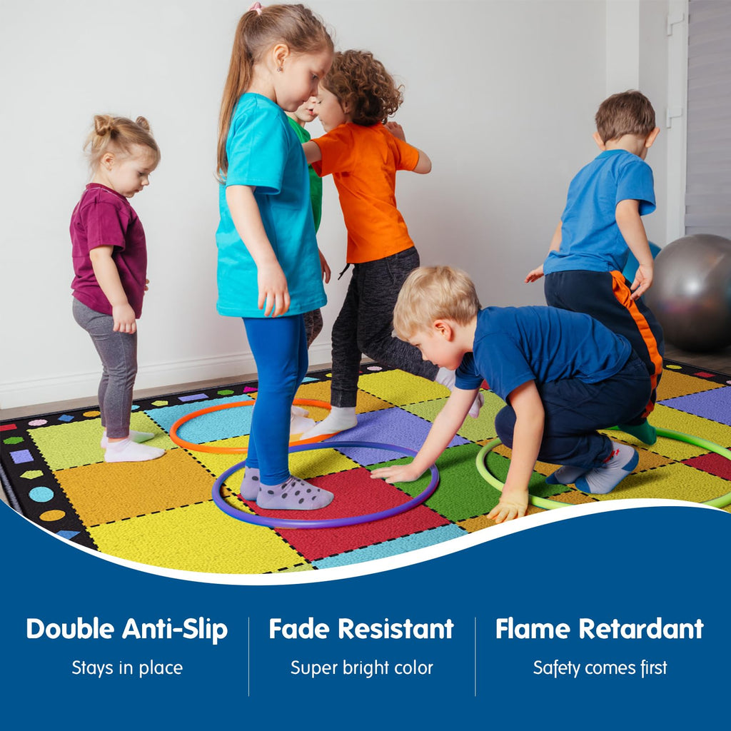 Booooom Jackson Classroom Rug Large Colorful Classroom Carpet with Non-Slip Backing, 9 x 12 ft Children's Classroom Seating Rug Elementary