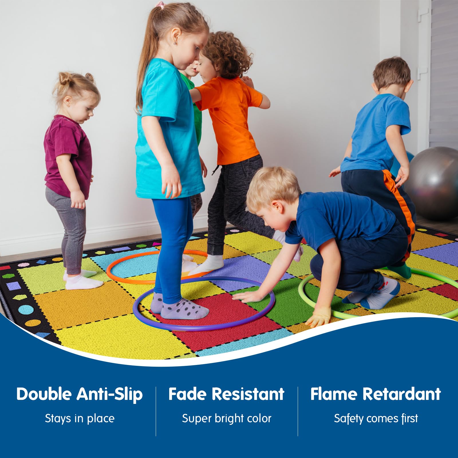 Booooom Jackson Classroom Rug Large Colorful Classroom Carpet with Non-Slip Backing, 9 x 12 ft Children's Classroom Seating Rug Elementary