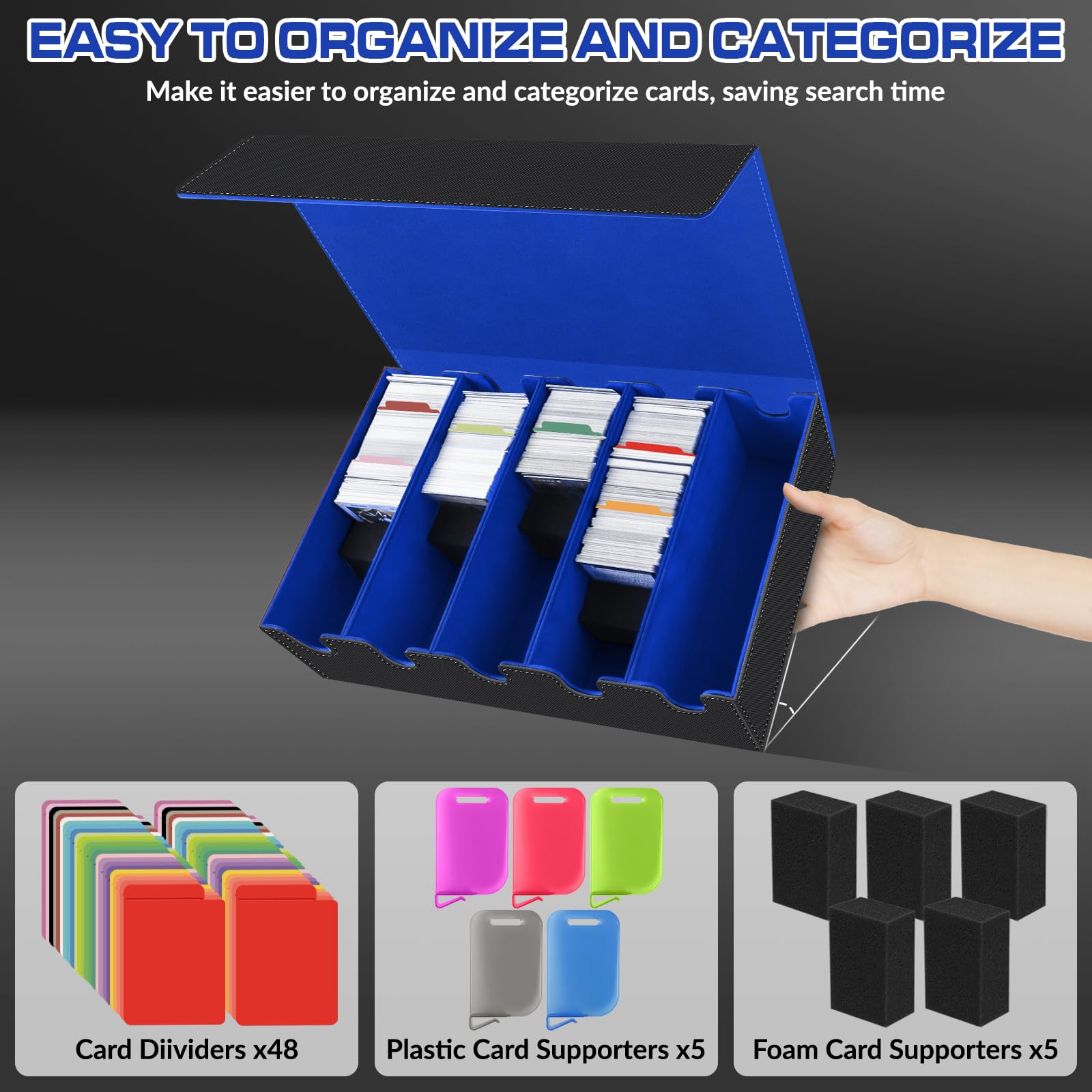 AOBOPLE Trading Card Storage Box,3200+ Card Box Storage with 24 Dividers and 4 Foam Supporters PU Leather Magnetic Cards Deck Case for MTG TCG Magic and Sport Cards,Great Gift for Card Collectors