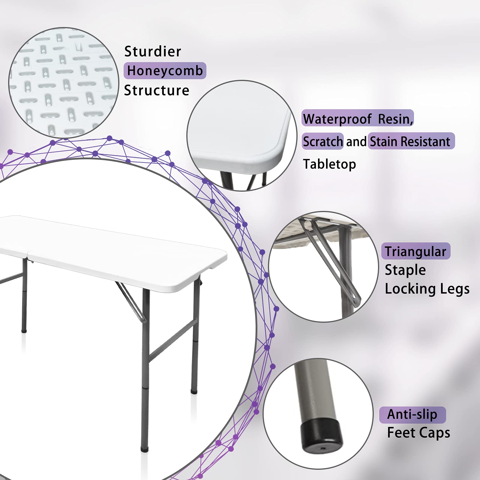 Gocamptoo Folding Table,4ft Indoor Outdoor Heavy Duty Portable Folding Square Plastic Dining Table w/Handle (Balck)