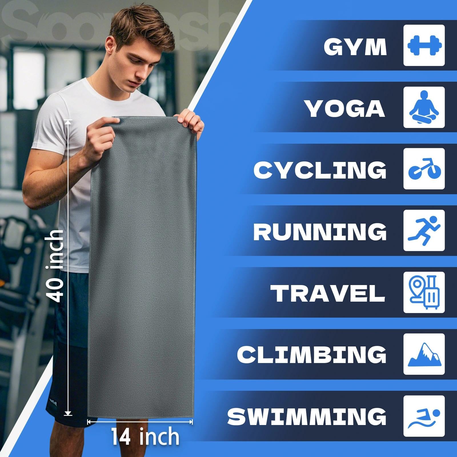 Microfiber Gym Towels for Showering Working Out Quick Dry Negative ions Large Middle Small Sizes Lightweight Gym Towel for Men Women Tennis Sports Towels for Body Hot Yoga Fitness Essentials
