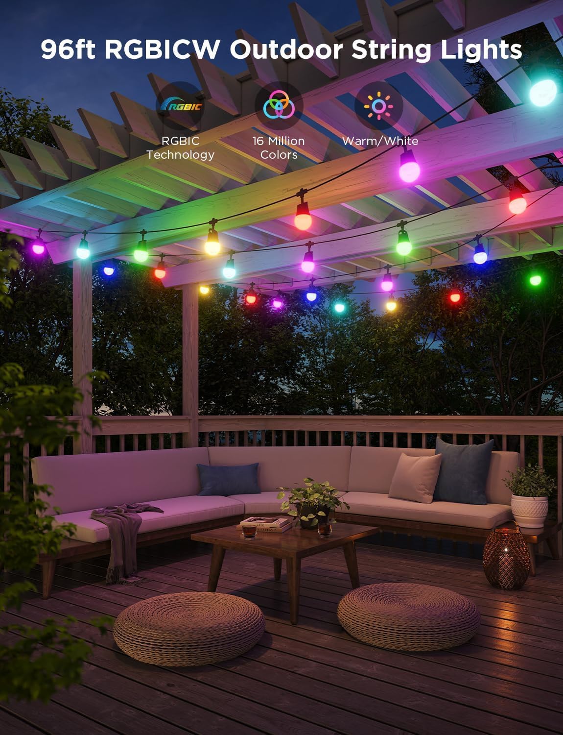 Govee Christmas Lights Set, 100ft Permanent Outdoor Lights, 96ft String Lights,4.9×6.6ft Curtain Light for Christmas Decorations, Works with Alexa, Google Assistant, IP65 Waterproof, Christmas Gifts