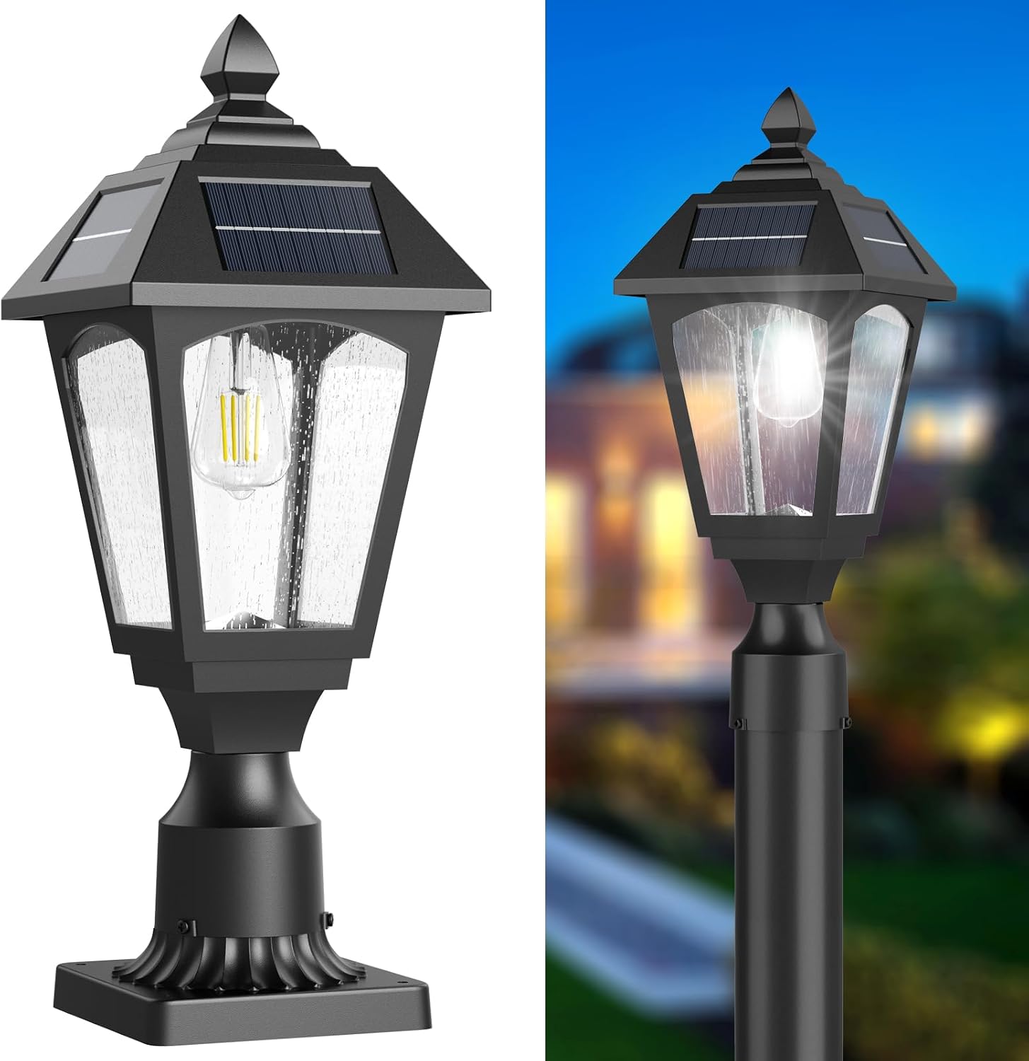 Benany Solar Post Lights Outdoor, Aluminium Solar Lamp Post Light with Pier Mount Base, Outside Decor for Yard Garden Pole Pillar, 100 Lumens (Cool White) ﻿