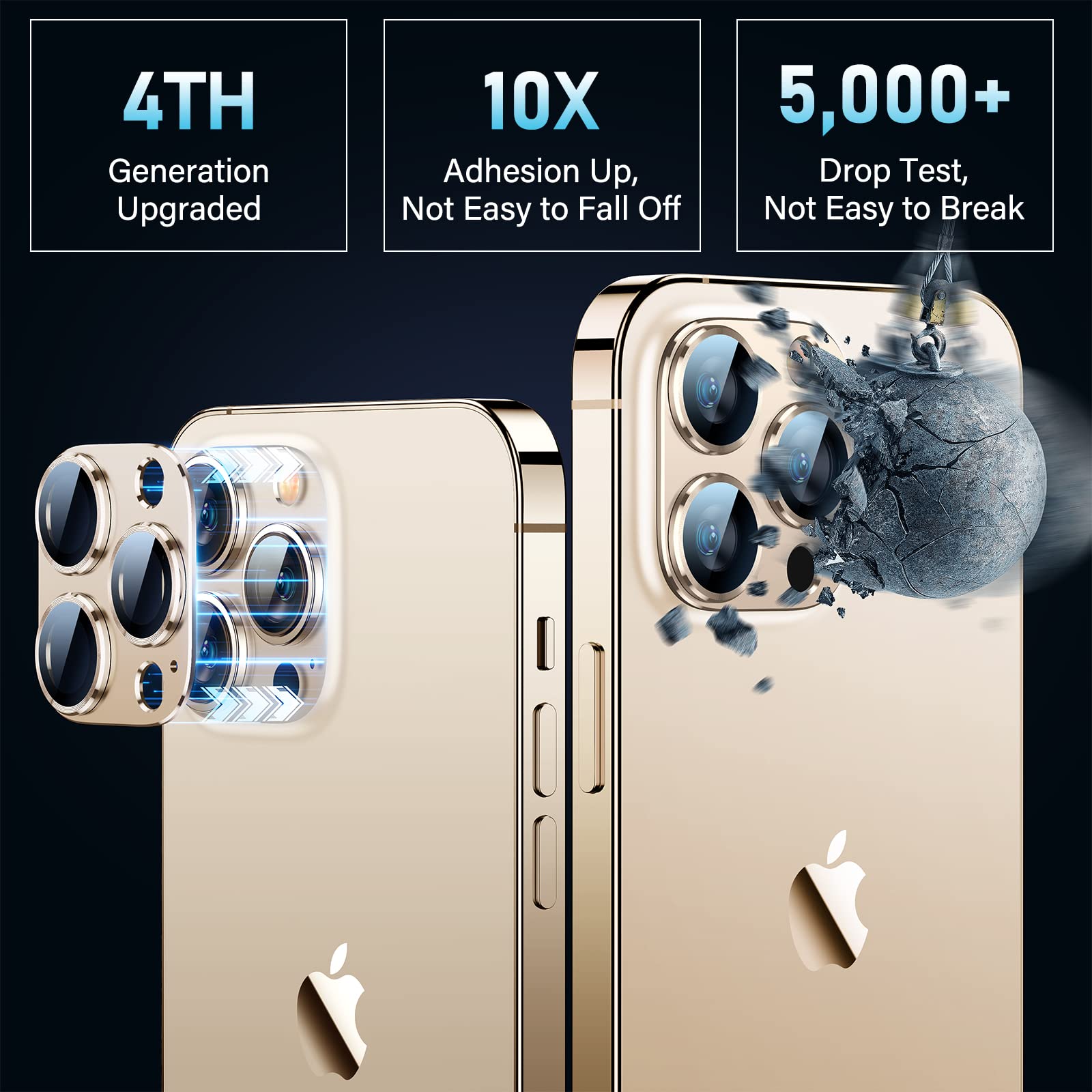 Uyiton Compatible with iPhone 17 Camera Lens Protector - [Not Easy to Break][Strong Adsorption][Case-Friendly] Metal Tempered Glass Rear Camera Screen Cover - Black