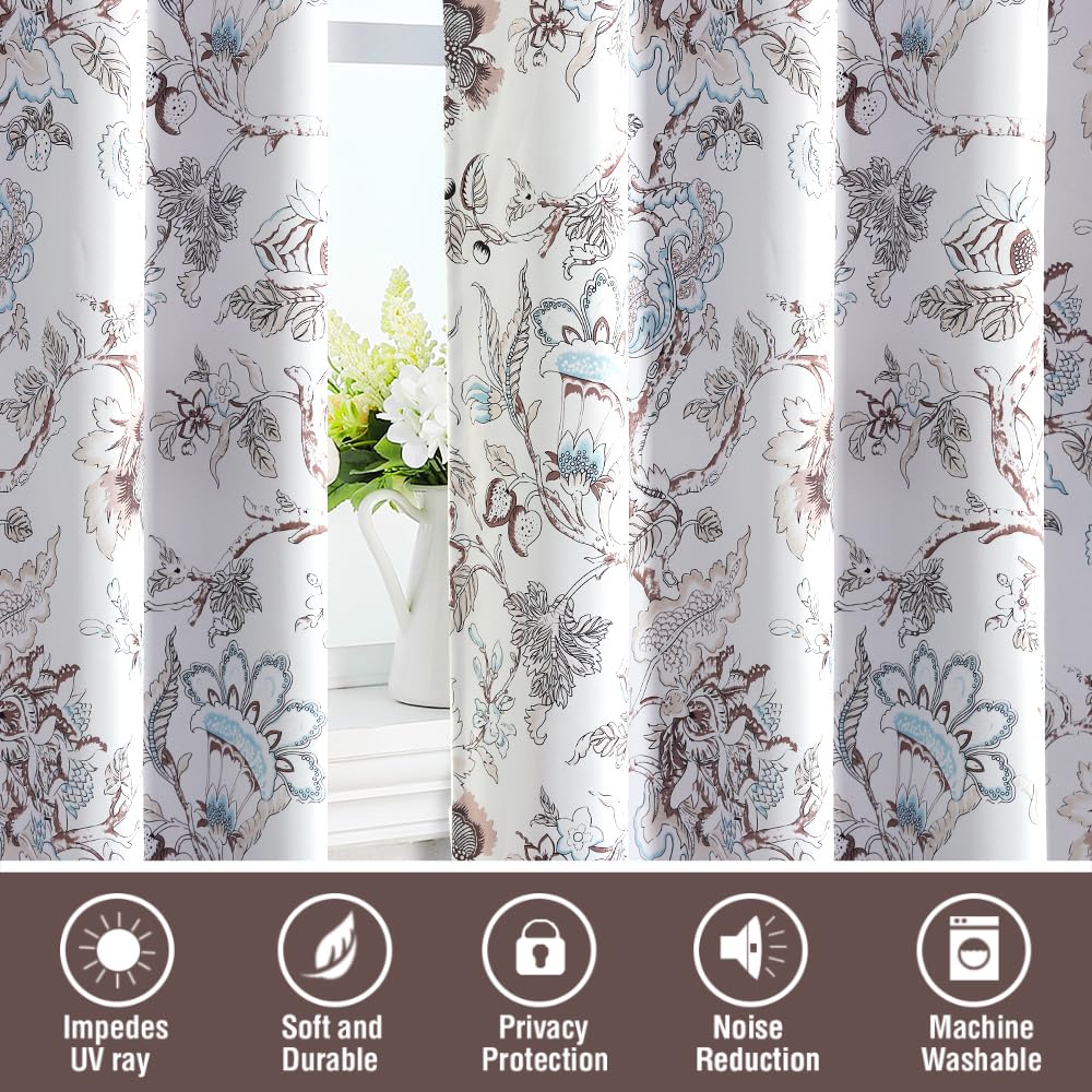 H.VERSAILTEX Blackout Curtains 63 Inch Length 2 Panels Set Floral Print Curtain Drapes for Living Room Thermal Insulated Grommet Window Curtains for Bedroom - Traditional Floral in Antique Green