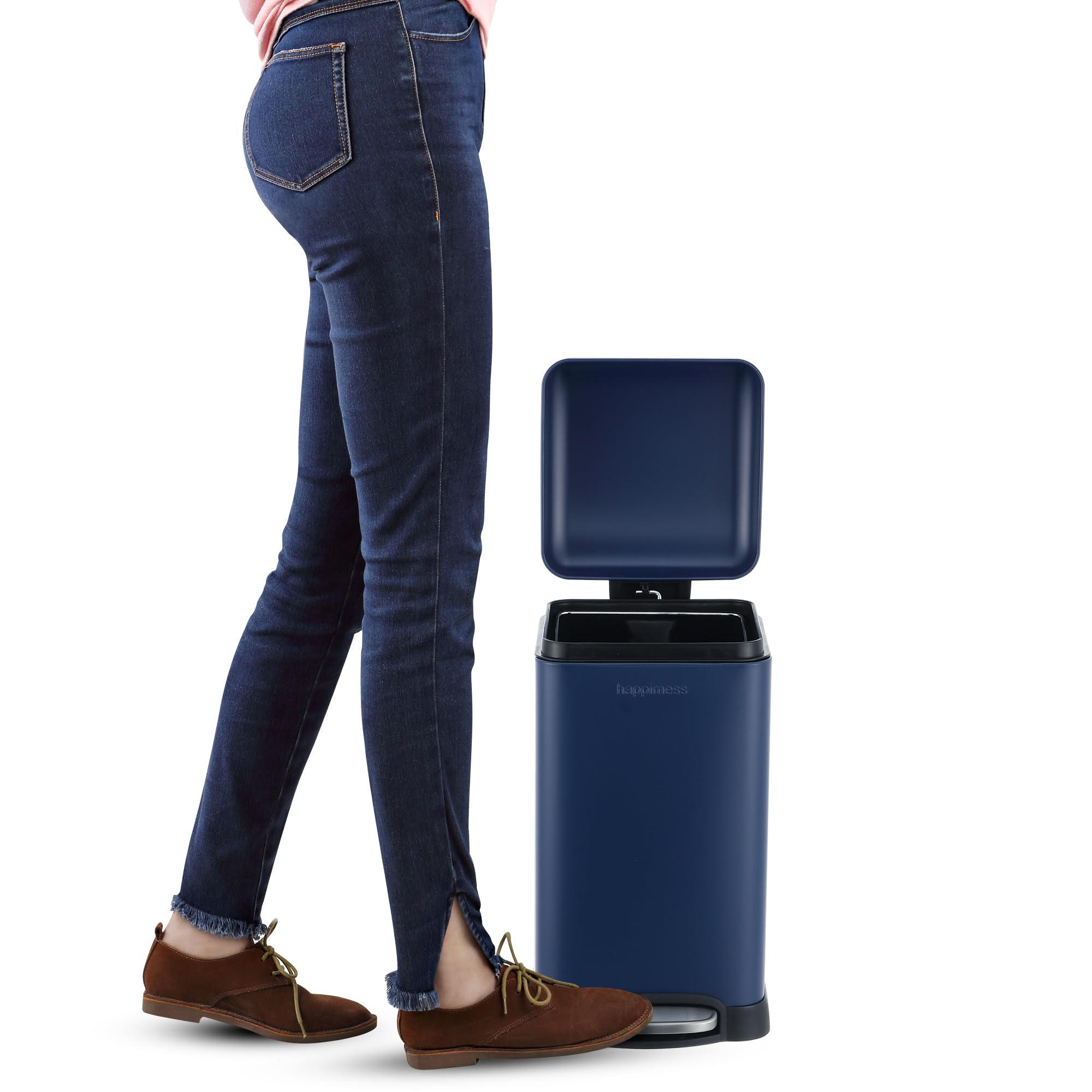 happimess HPM1012B Betty Retro Mini 3.2-Gallon Step-Open Trash Can with Soft-Close Lid, Modern, Minimalistic, Fingerprint Proof for Home, Kitchen, Laundry Room, Office, Bedroom, Bathroom, Black