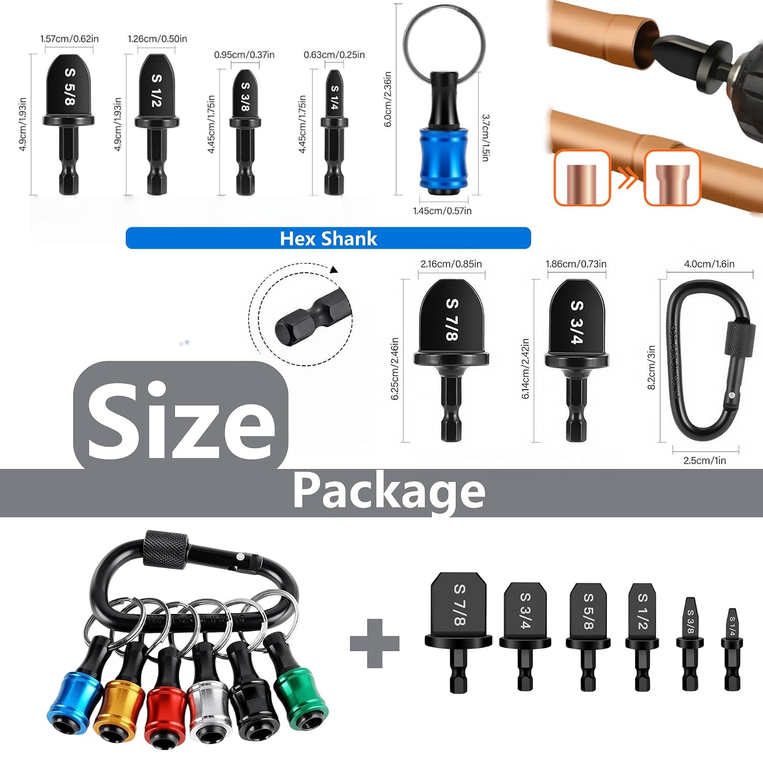 Aoebwpwi 12PCS Swage Tool HVAC Repairing Set with Bit Holder, Air Conditioner Copper Tube Expander Swaging Tool Drill Bit Copper Pipe Swage, 1/4'', 3/8'',1/2'',5/8'',3/4'',7/8'' Bits Set (12PCS)