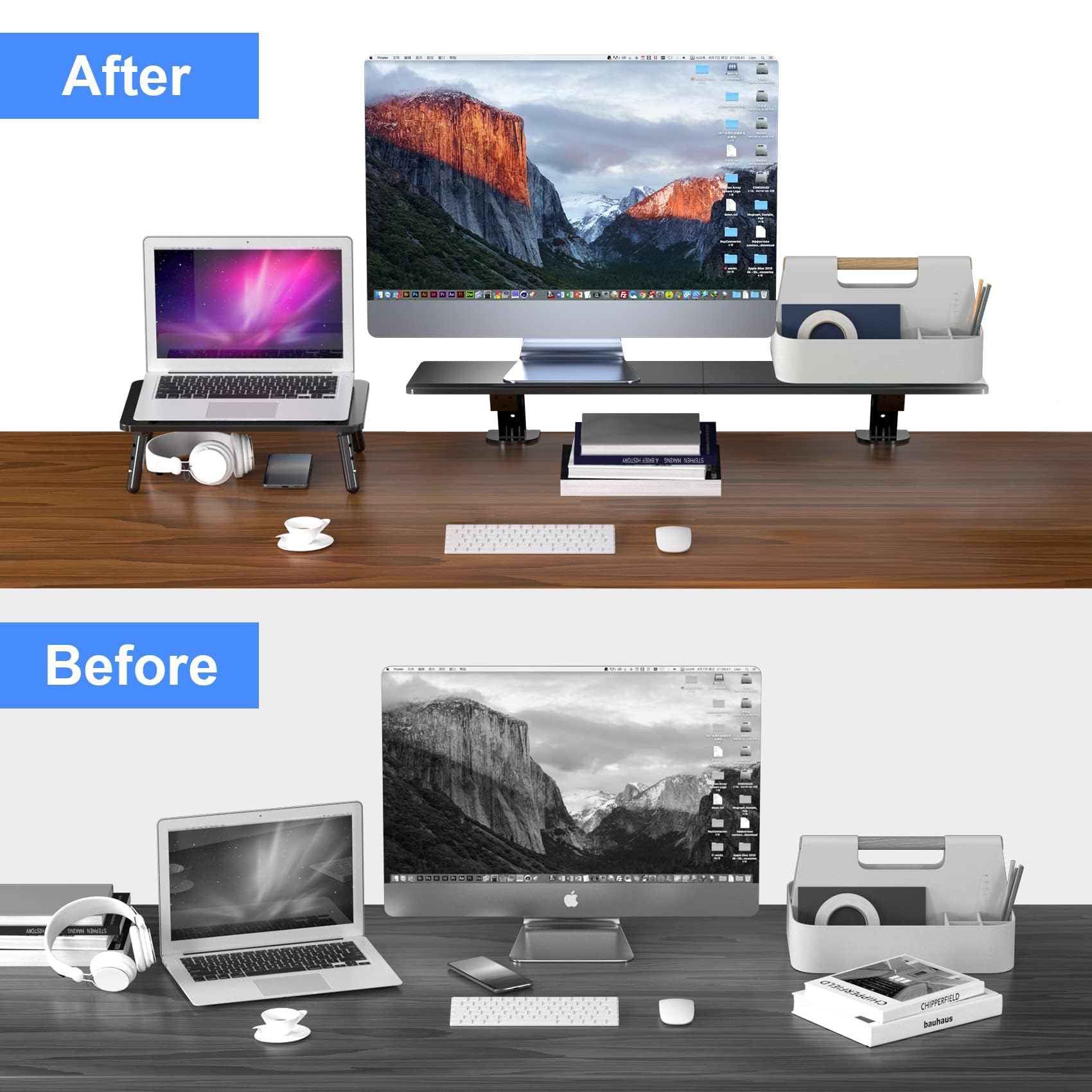 suptek Clamp-on 32 Inch Dual Monitor Desk Mount Riser Shelf Computer Stands for 2 Monitor,Laptop,Printer, Notebook,32.2” x 7.8” x 5.7”