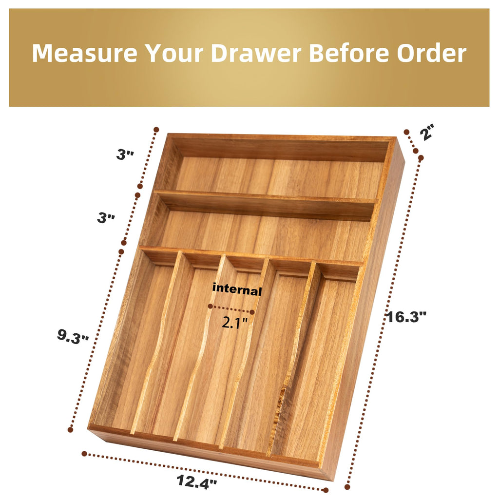 Acacia 4 Slot Silverware Drawer Organizer - Cutlery Holder with Flatware Tray