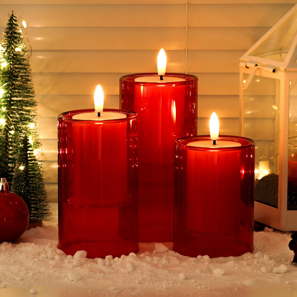 NURADA Flameless Candles with Remote Timer: 3D Wick Battery Operated Led Pillar Acrylic Fake Candle Set for Home Decoration Romantic Ambiance - Gold 2 Pack