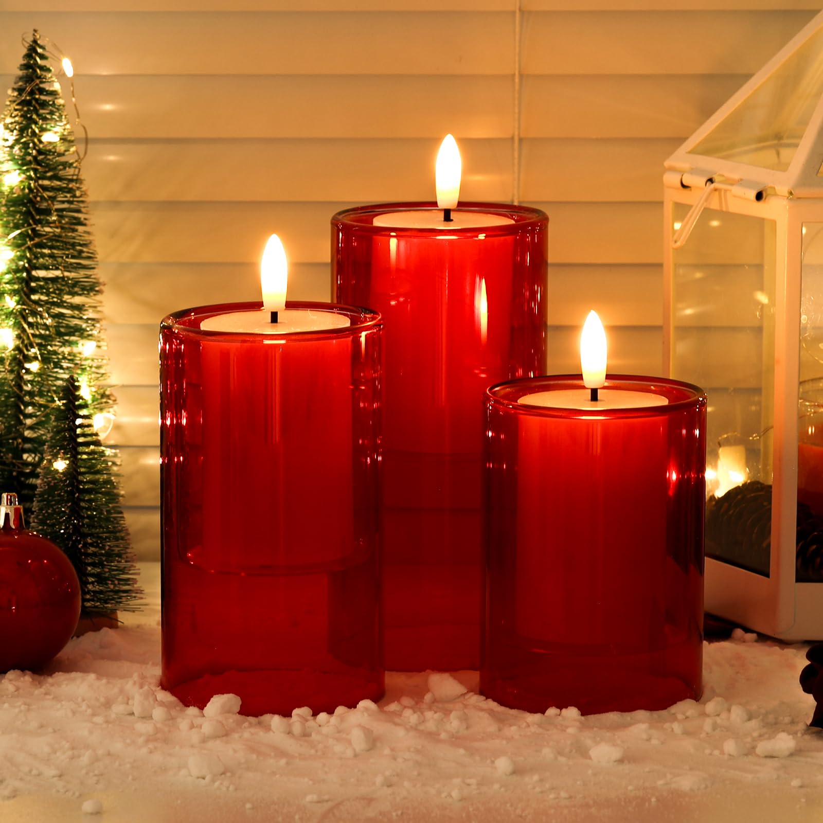 NURADA Flameless Candles with Remote Timer: 3D Wick Battery Operated Led Pillar Acrylic Fake Candle Set for Home Decoration Romantic Ambiance - Gold 2 Pack