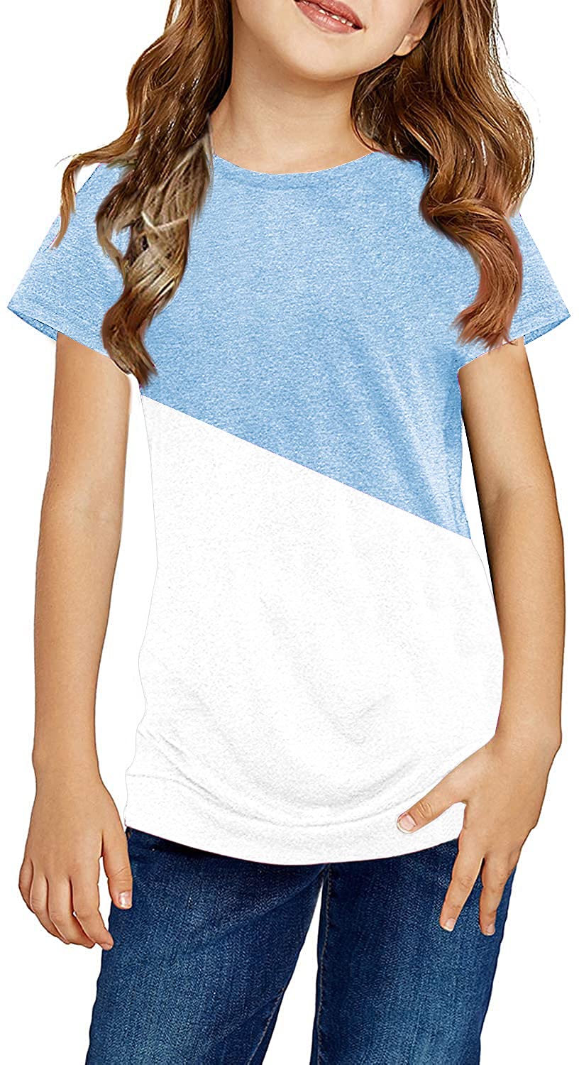 Ebifin Girls Casual Short/Long Sleeve T Shirts Kids Loose Soft Striped Color Block Tunic Tops, Tees Blouses Size 4-15 Years