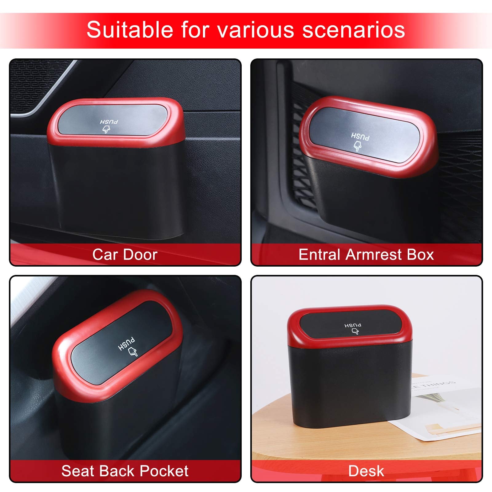 Accmor Car Trash Can with Lid, Mini Auto Dustbin Garbage Organizer with 30 Pcs Plastic Trash Bag, Automotive Garbage Container Bin for Vehicle, Home, Office