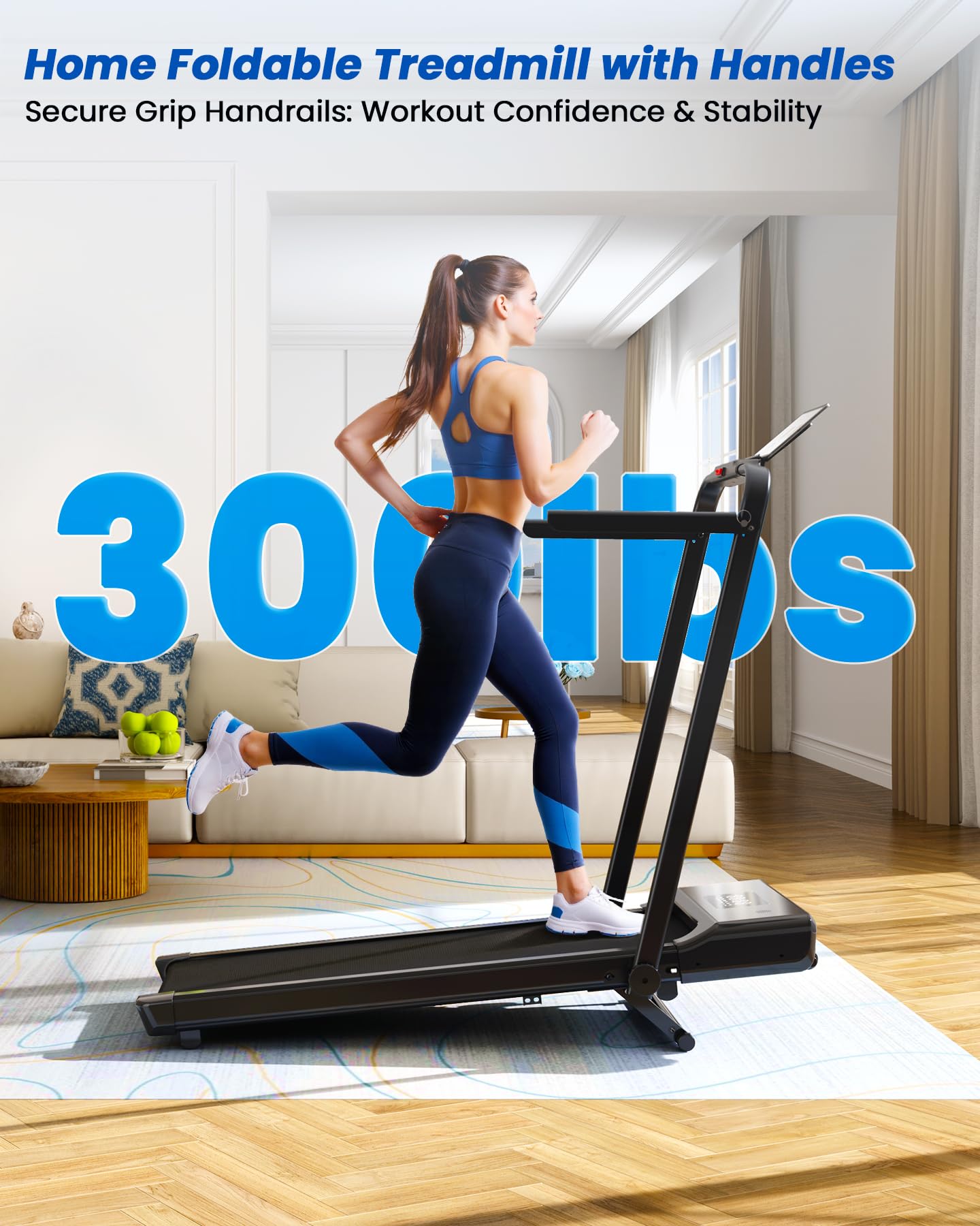 DeerRun Walking Pad Treadmill with Incline and Handle Bar, 4-in-1 Foldable Under Desk Treadmills for Home Small or Office, 300 lbs Capacity 3.0 HP Folding Portable Walking Pad with APP
