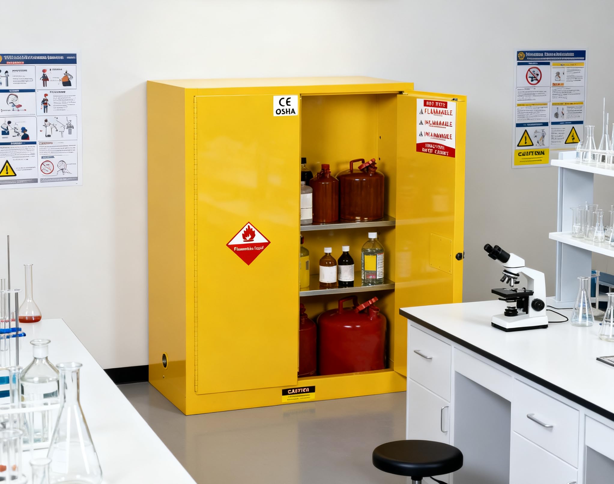 16 Gallon Flammable Storage Cabinet 18"x18"x23", Galvanized Steel, Flammable Safety Cabinet with Adjustable Shelf, for Industrial and Home Use, Yellow