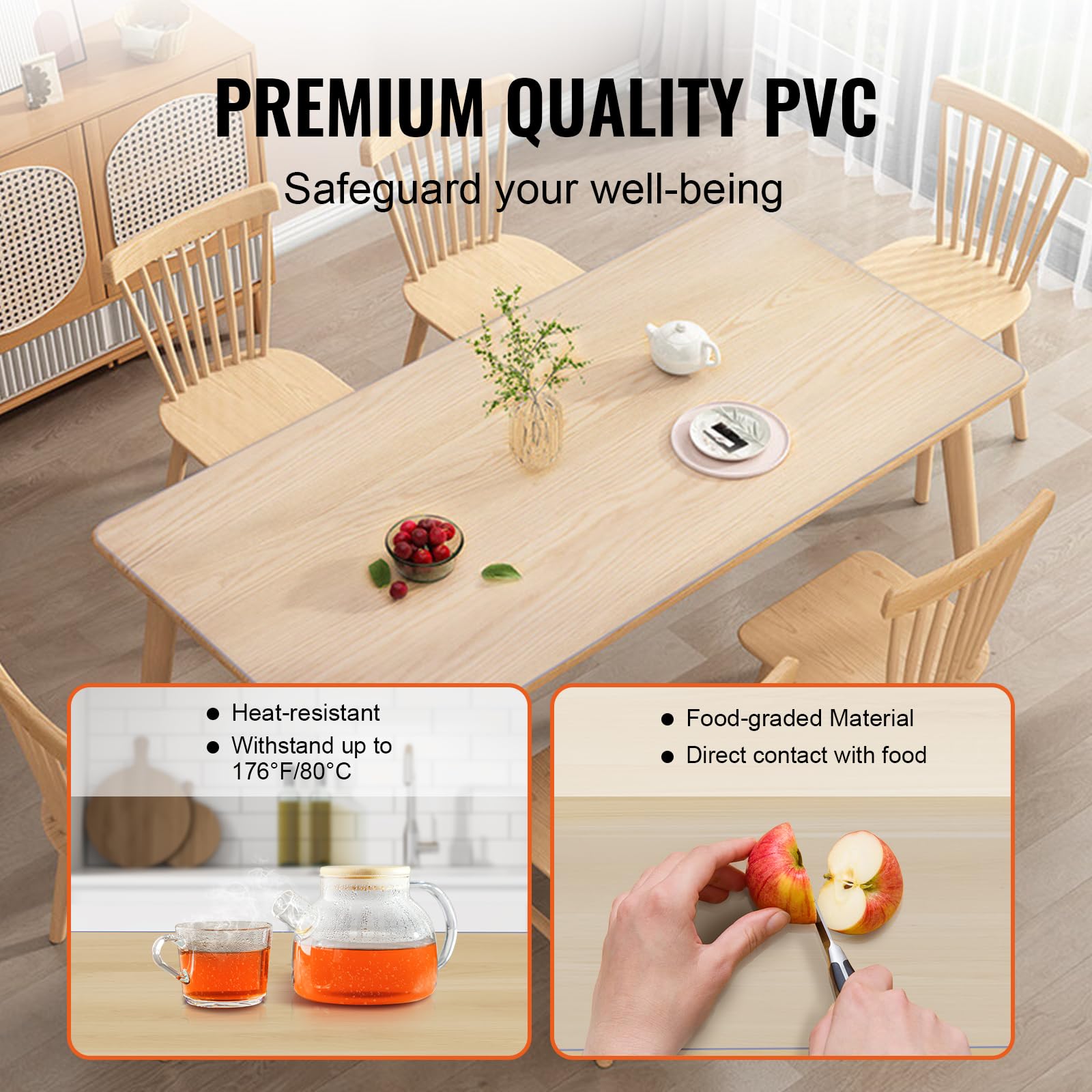 VEVOR Clear PVC Square Tablecloth, 12" x 12", 1.5mm Thick, Waterproof, Stain Resistant, Durable, Desk, Coffee Table, Dining Room Table