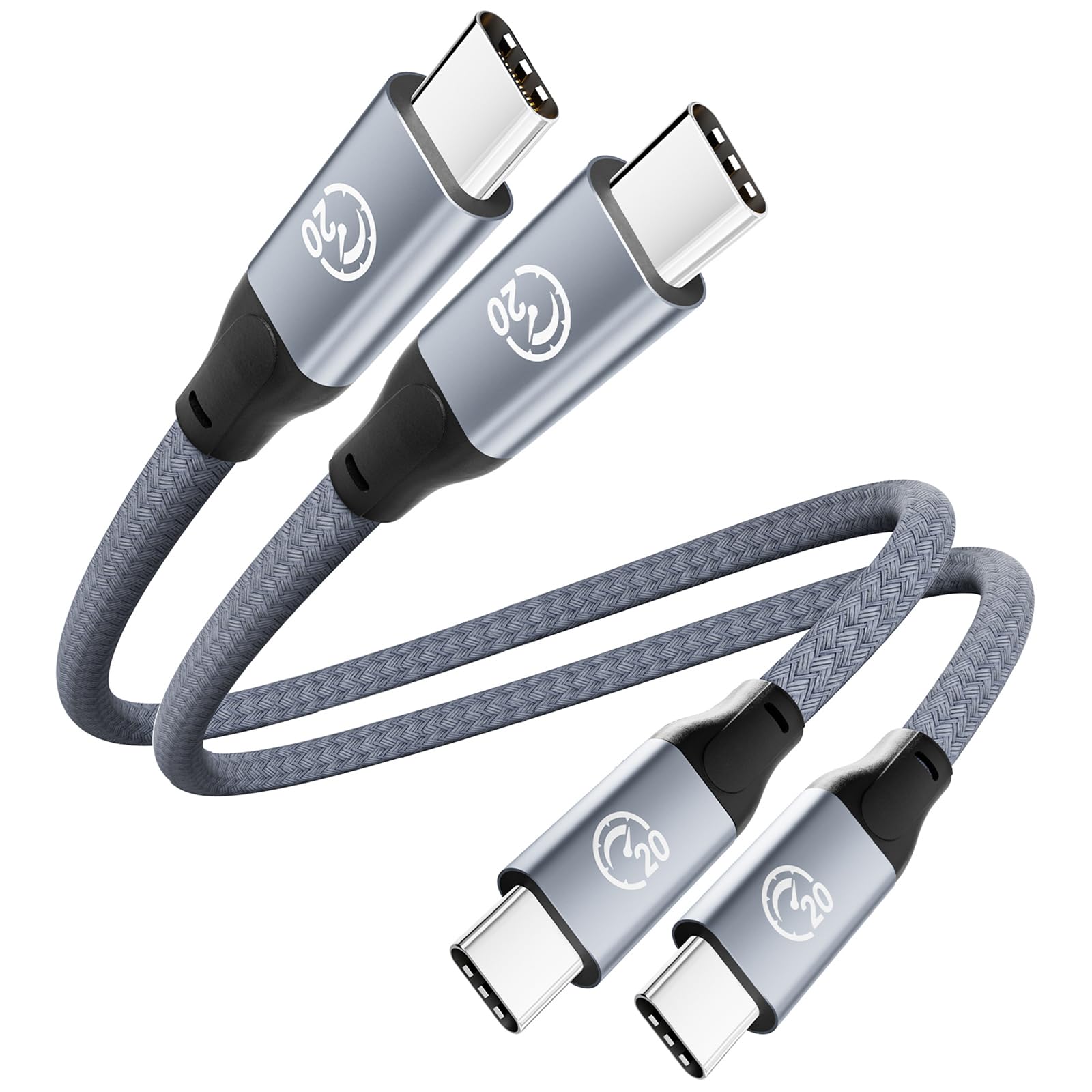 UseBean USB C to USB C Cable 100W 0.6FT(2 Pack), Short USB C 3.2 Gen 2X2 20Gbps 4K@60HZ Video Cable,Type C to C Charger Cord Fast Charge,for iPhone 15,MacBook, iPad Pro Air Mini,Galaxy S24/S23
