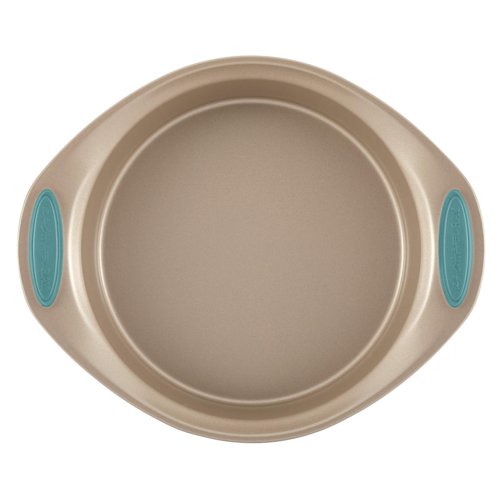Rachael Ray Cucina Bakeware Set Includes Nonstick Cake Cookie Baking Sheet and Muffin Cupcake Pan, 4 Piece, Latte Brown with Agave Blue Grips