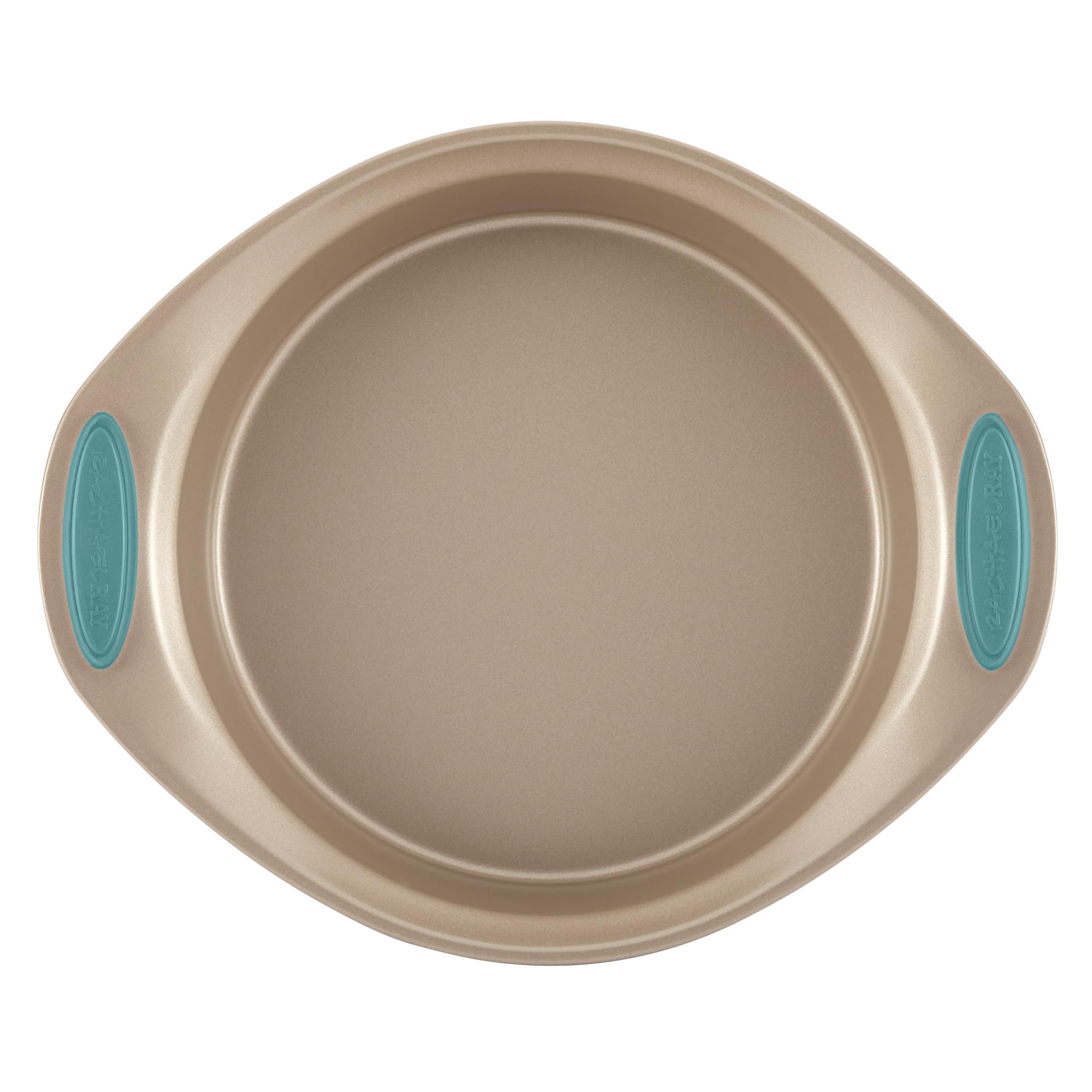 Rachael Ray Cucina Bakeware Set Includes Nonstick Cake Cookie Baking Sheet and Muffin Cupcake Pan, 4 Piece, Latte Brown with Agave Blue Grips