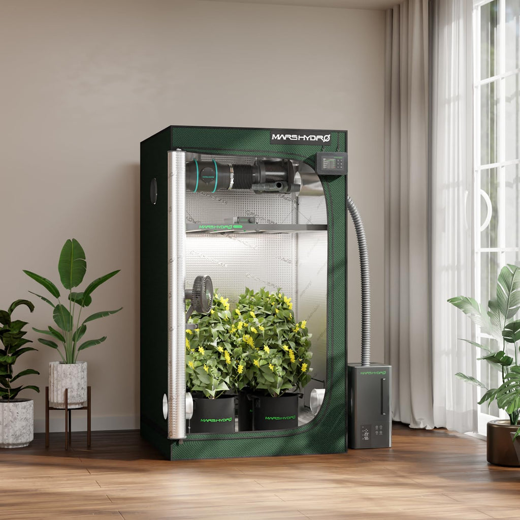 MARS HYDRO 2x2x3 Advanced Grow Tent, 24"x24"x36" High Reflective Mylar 1680D for Hydroponics Indoor Plant Growing, with Floor Tray and Smooth Zipper for TS600