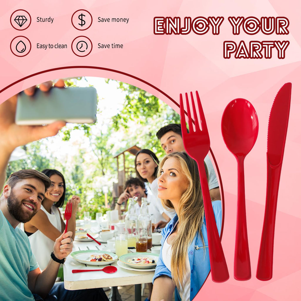 150 Pack Plastic Silverware,Disposable Cutlery Set Heavy Duty Utensil Sets 50 Forks 50 Knives 50 Spoons for Brithday, Wedding,Home School Party Picnics Restaurant Outdoor Events (Black)