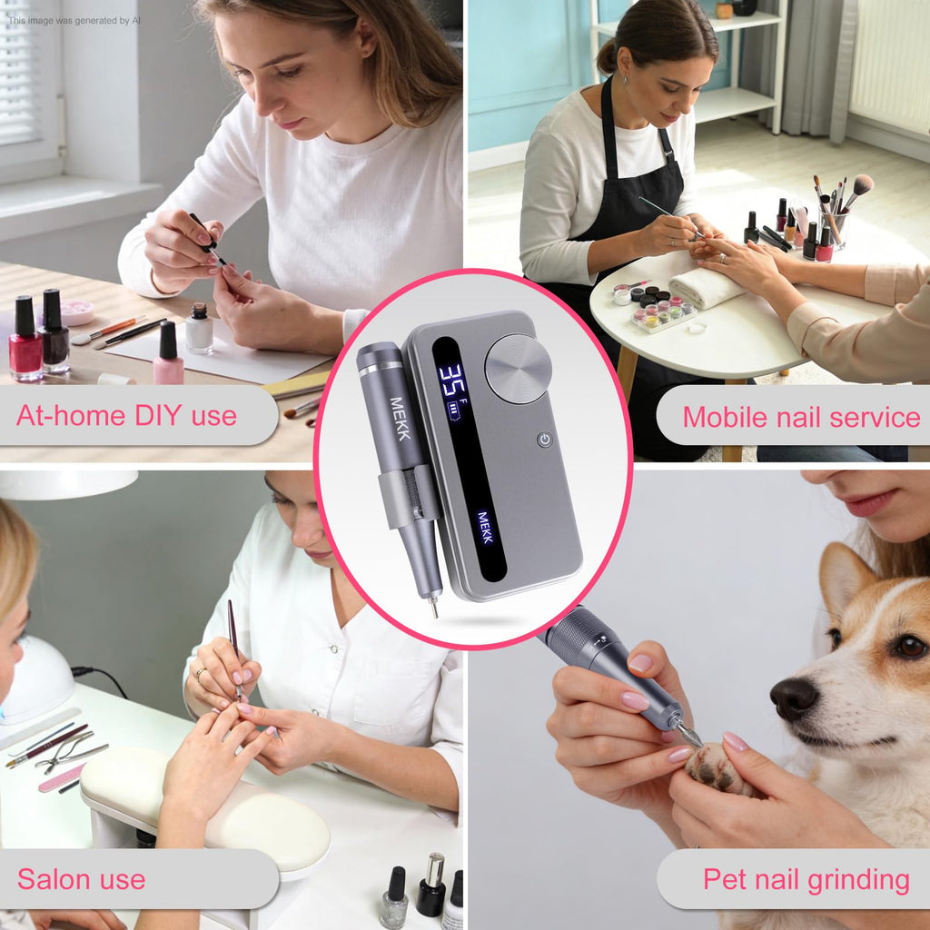 MEKK Nail Drill Kit,35000RPM Electric Nail Drill Professional Electric Nail File with 12PCS Bits,Anti-Shaking Cordless E Filer for Nails with LCD Display,Home & Salon (Orange Blue)