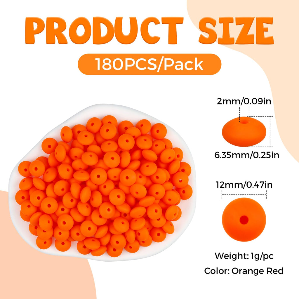 FIVEIZERO 180PCS Silicone Lentil Beads,12mm Spacer Beads | Flexible Silicone, 2mm Hole Design, Easy to Thread, Fade Resistant, Easy to Clean