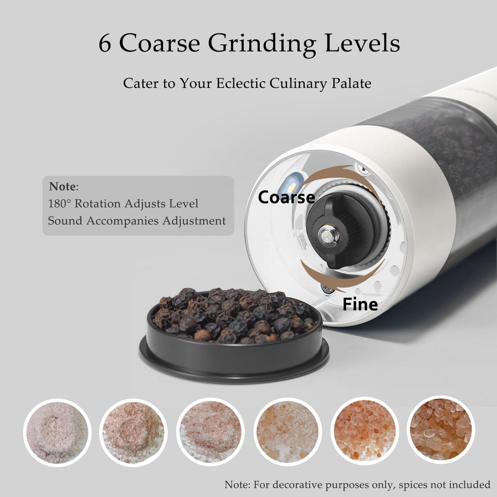 Electric Salt and Pepper Grinder Set, USB Rechargeable, Automatic Salt and Pepper Mill Grinder with Adjustable Coarseness, Electric Salt Shakers, LED Light, Refillable (2 Packs, Black)