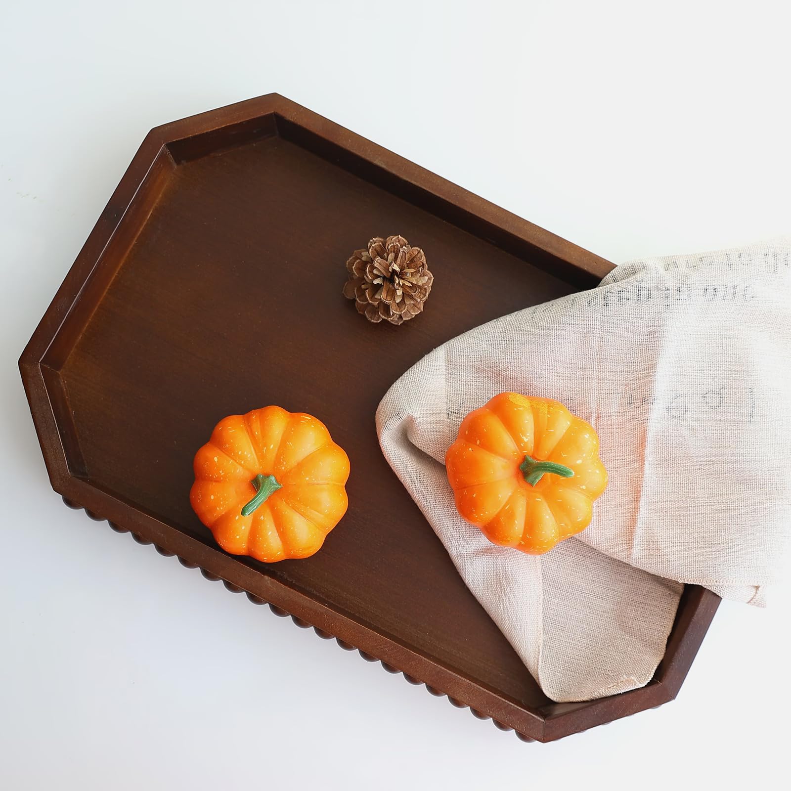 Hrastany Wood Rustic Serving Tray with Beads, Farmhouse Black Decorative Tray for Table Centerpiece, Christmas Wedding Halloween Home Decor