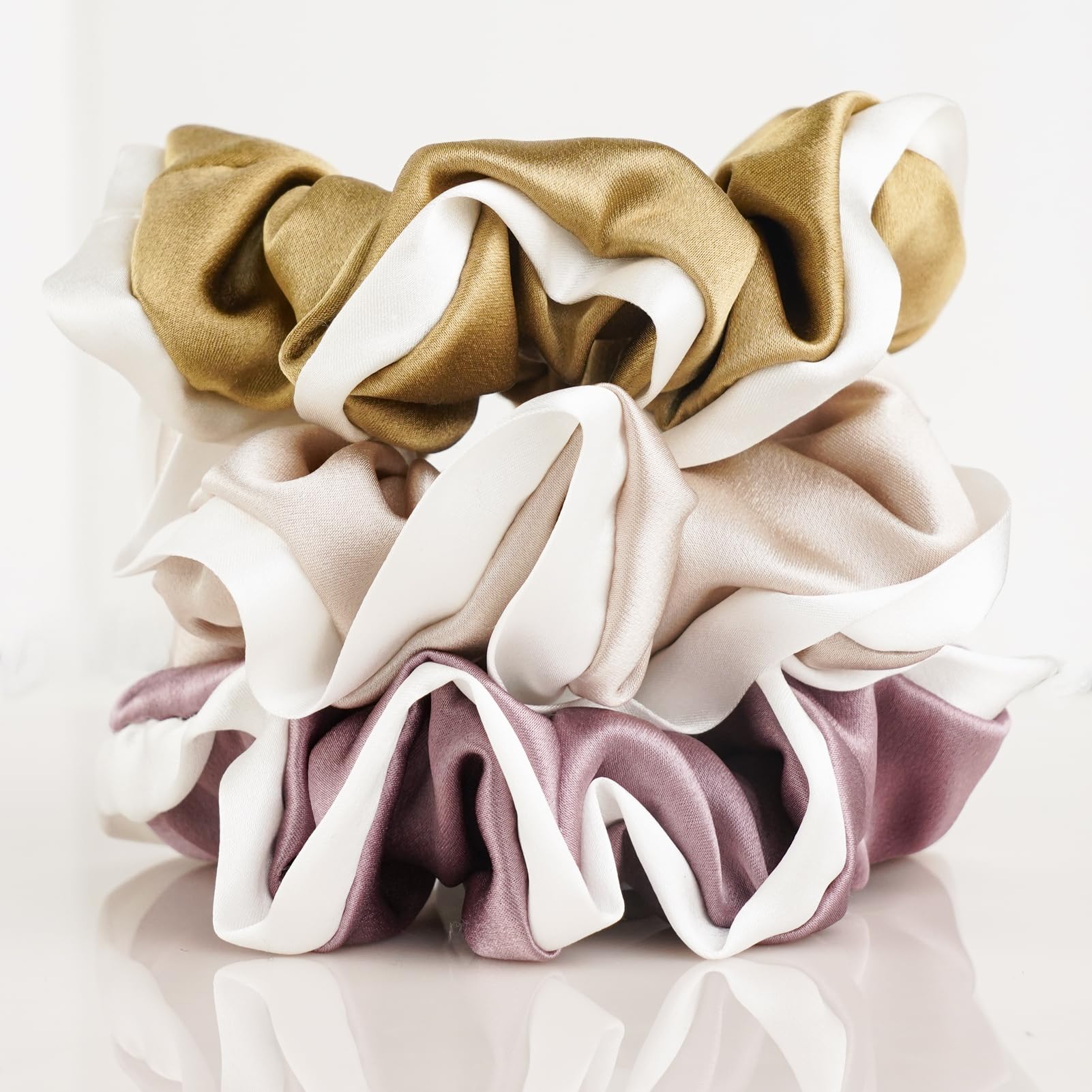 Silk Scrunchies for Hair 100% Mulberry Silk Hair Ties（Silver gray, Dark gray, Pink）
