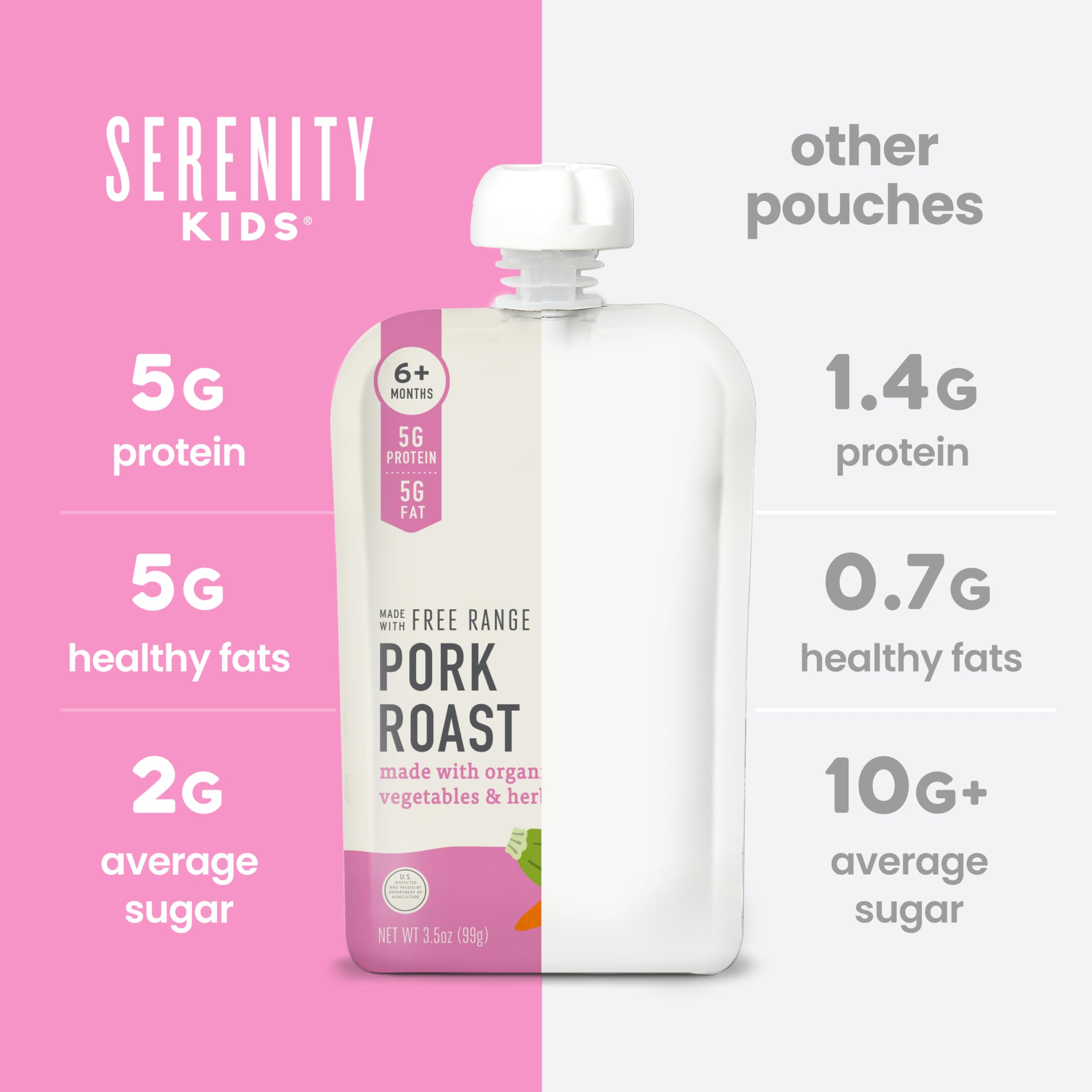 Serenity Kids Bone Broth Puree Made With Organic Veggies | Clean Label Project Purity Award Certified | 3.5 Ounce BPA-Free Pouch | Grass Fed Beef Pot Roast | 1 Count