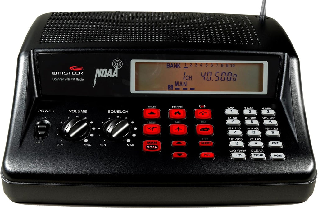 Whistler WS1025 Analog Desktop Scanner – Programmable Police/Fire/Weather Radio with 200 Channels and Backlit LCD Display – Easy-to-Use Base Unit – Black