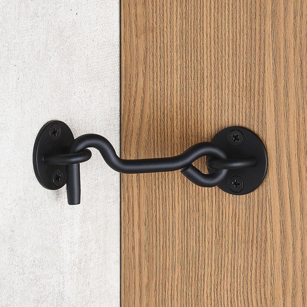 Raswik 4” Privacy Hook and Eye Gate Door Latch Easy Lock for Sliding Barn Doors, Black