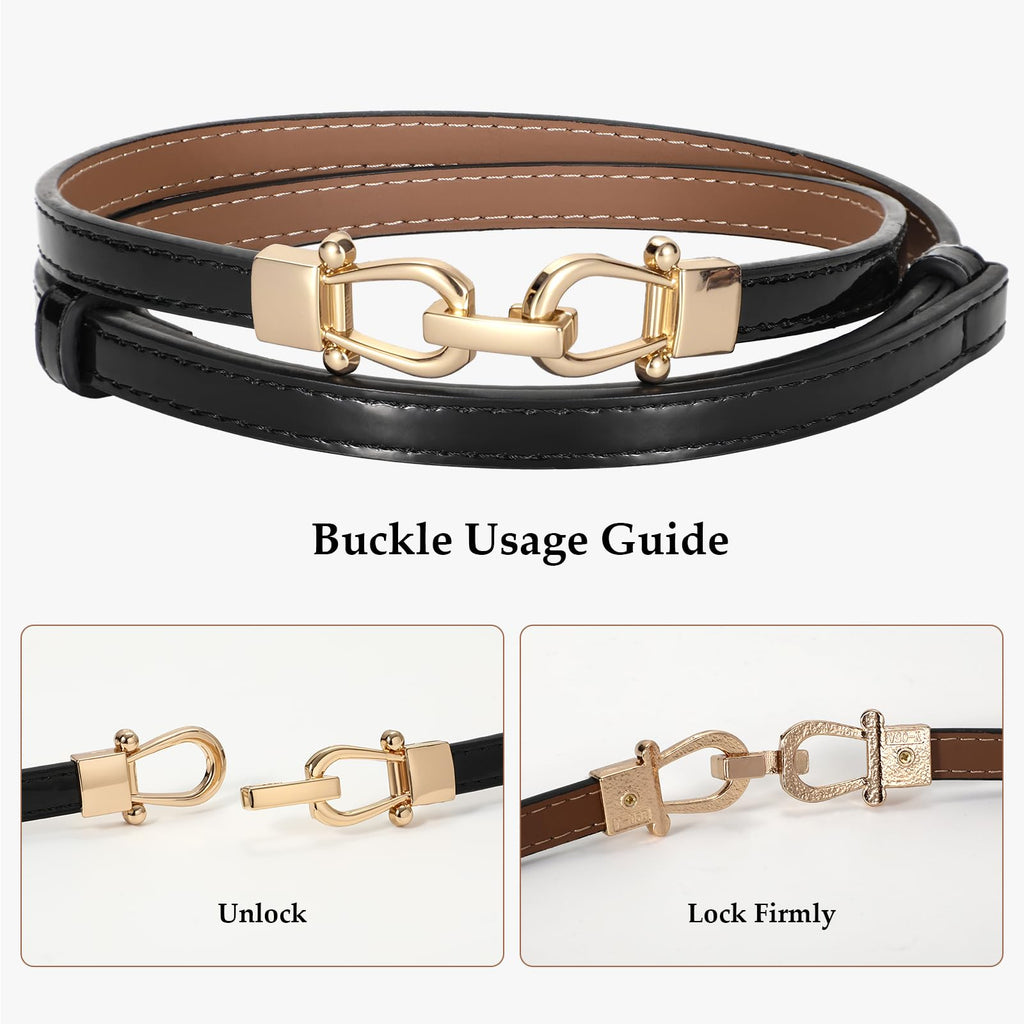 WERFORU Women Classic Leather Belt With Square Gold Silver Buckle For Jeans Pants