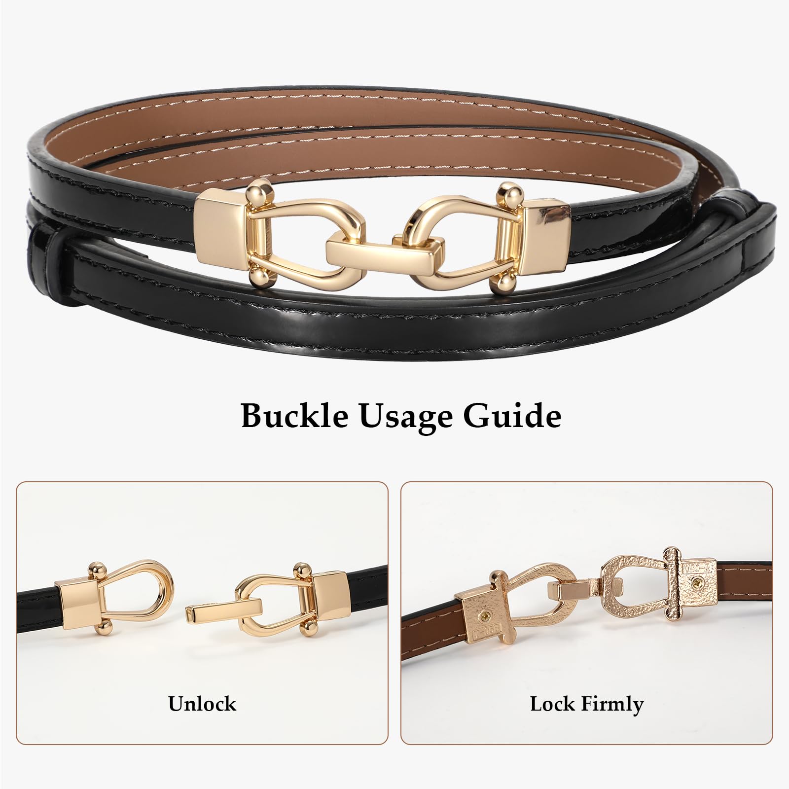 WERFORU Women Classic Leather Belt With Square Gold Silver Buckle For Jeans Pants