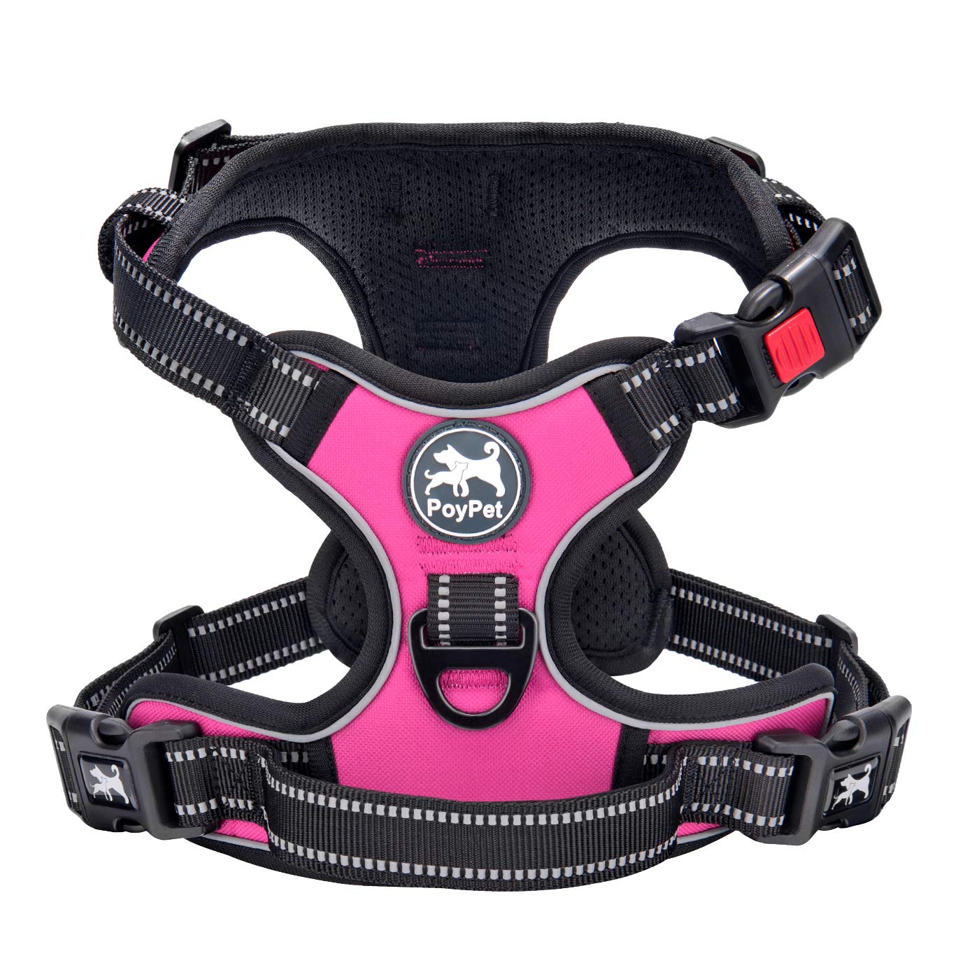 PoyPet No Pull Dog Harness, No Choke Front Lead Dog Reflective Harness, Adjustable Soft Padded Pet Vest with Easy Control Handle for Small to Large Dogs(Black,XS)